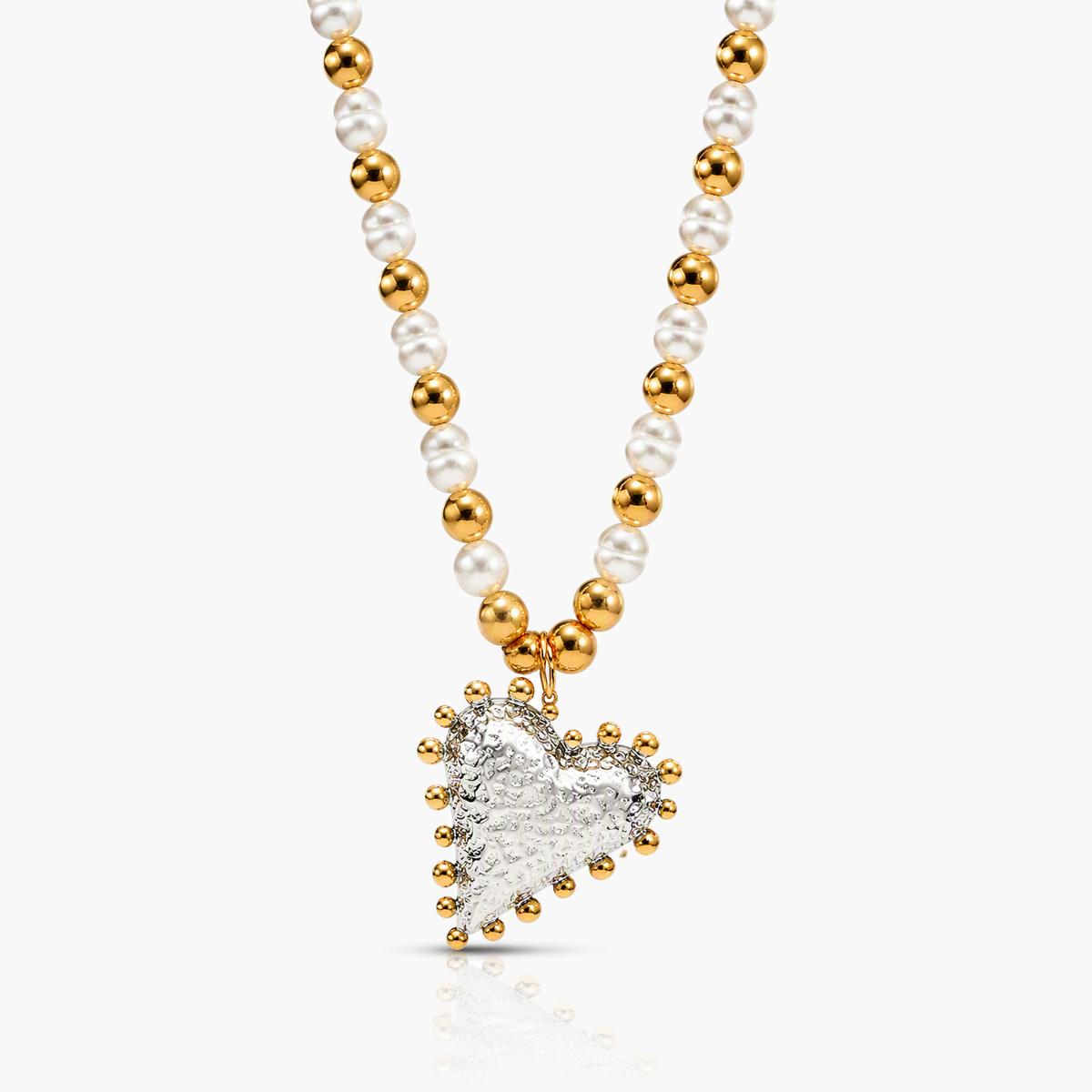 Pearl Beaded Heart Pendant Necklace