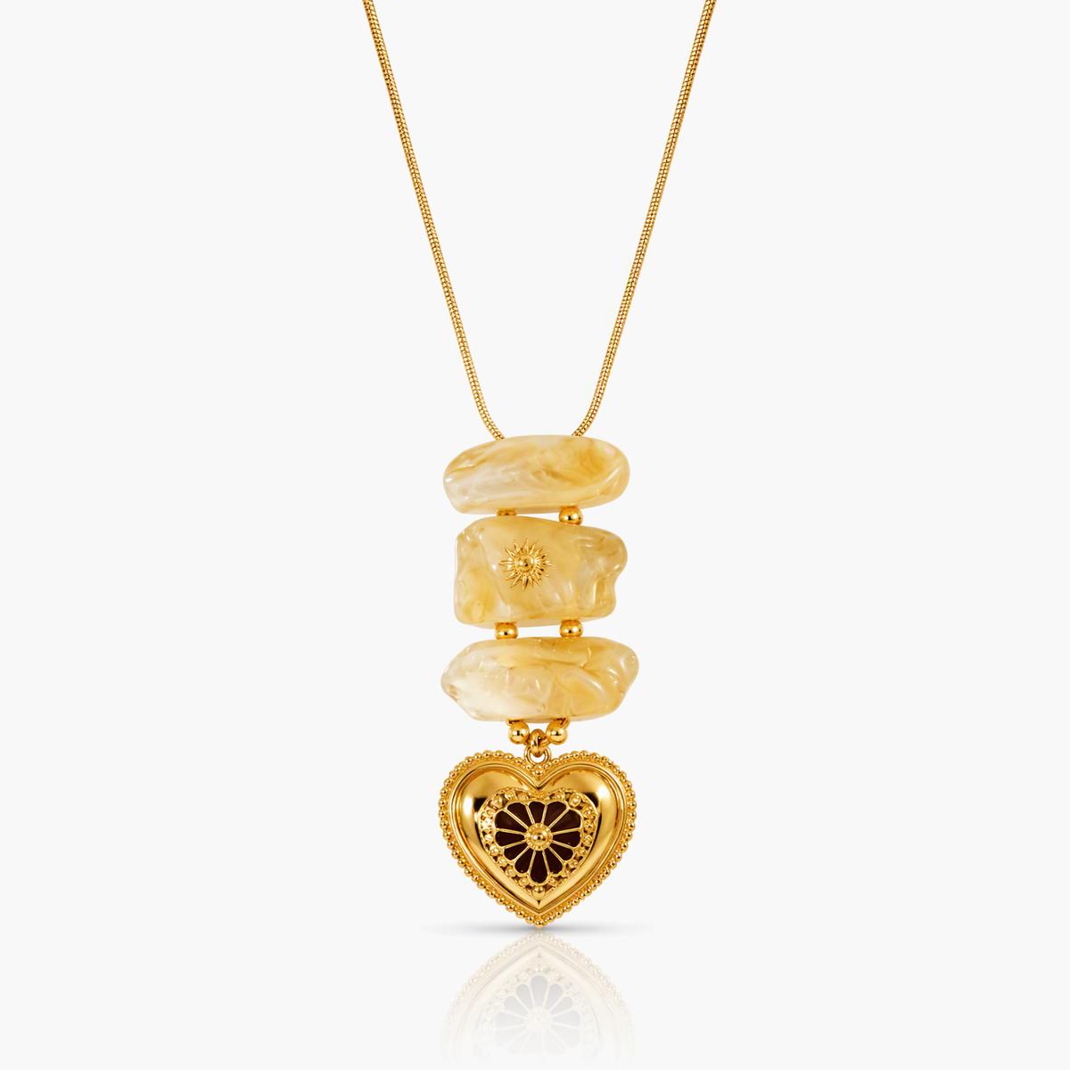 Vintage Stacked Stone Heart Pendant Necklace