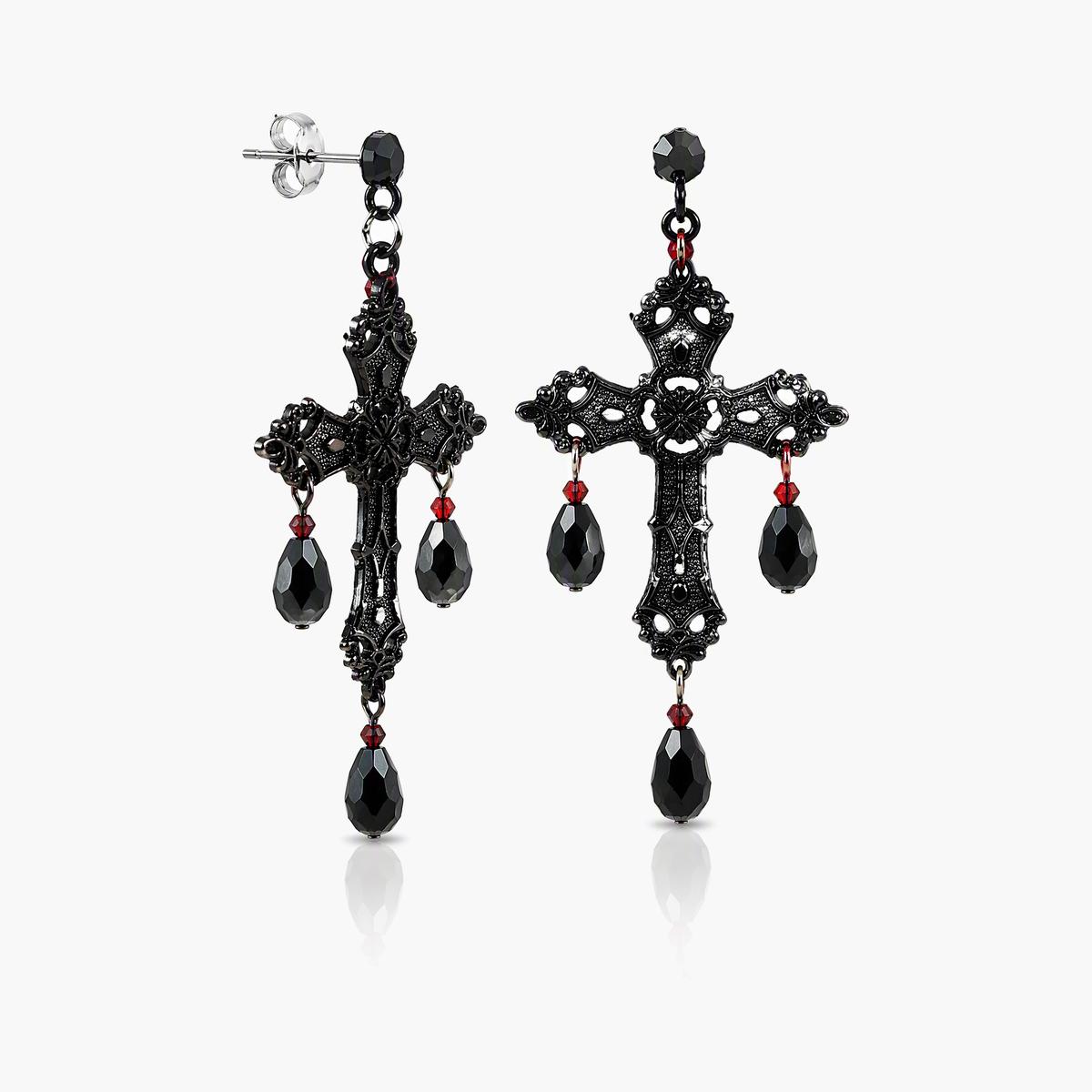 Gothic Cross Drop Earrings