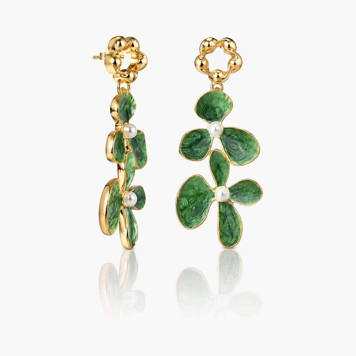 Green Four-Leaf Clover Drop Earrings