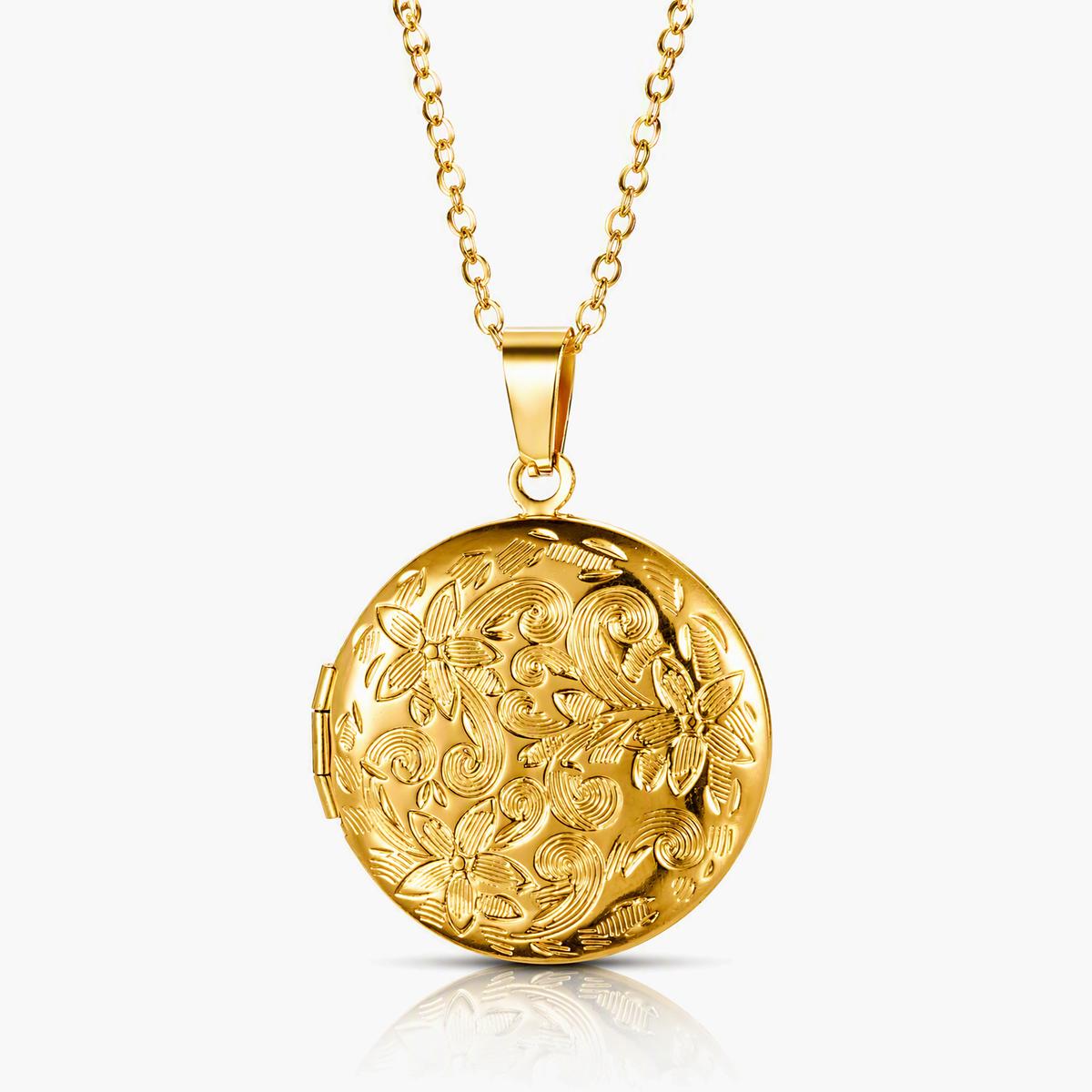 Floral Round Locket Necklace