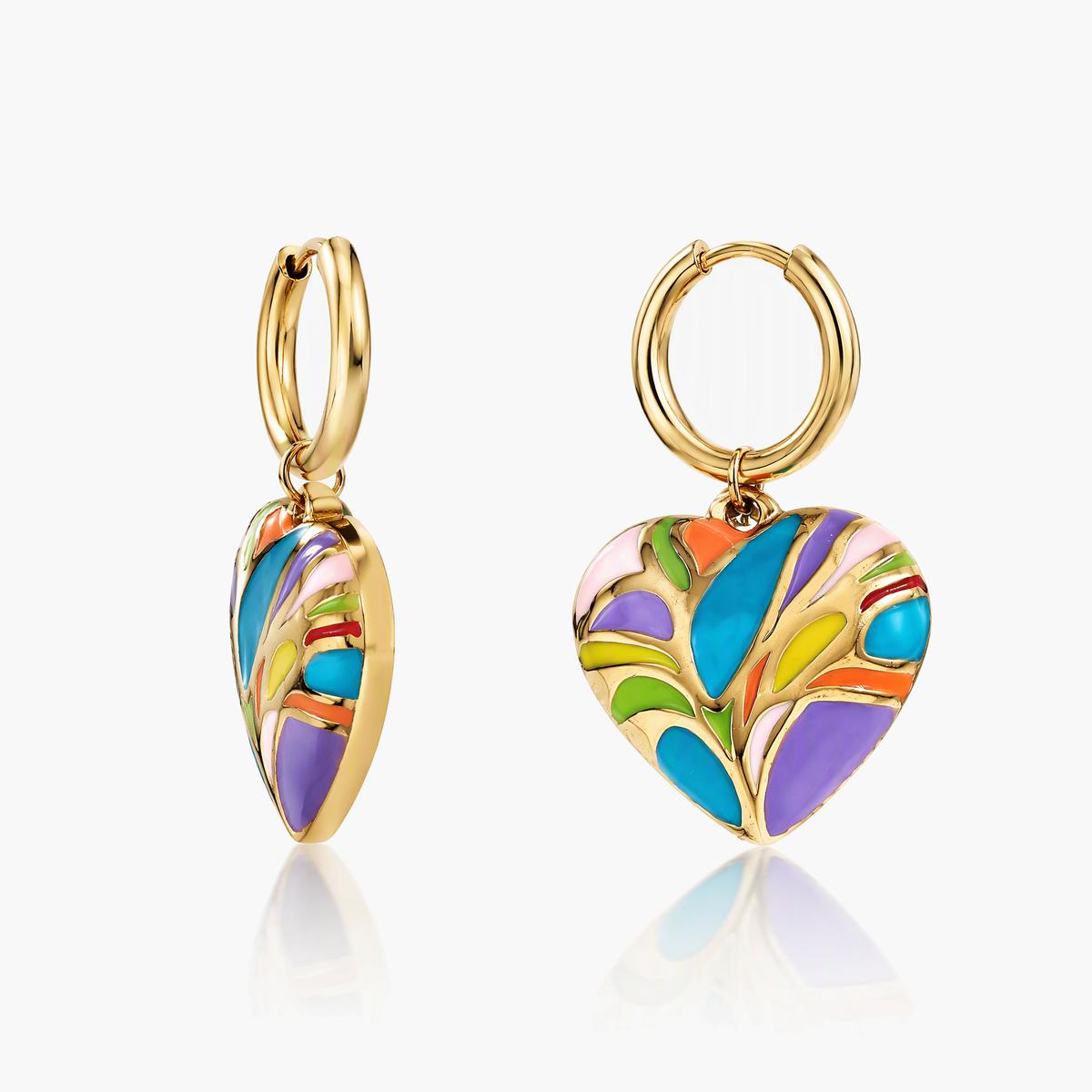 Colorful Enamel Heart Drop Earrings