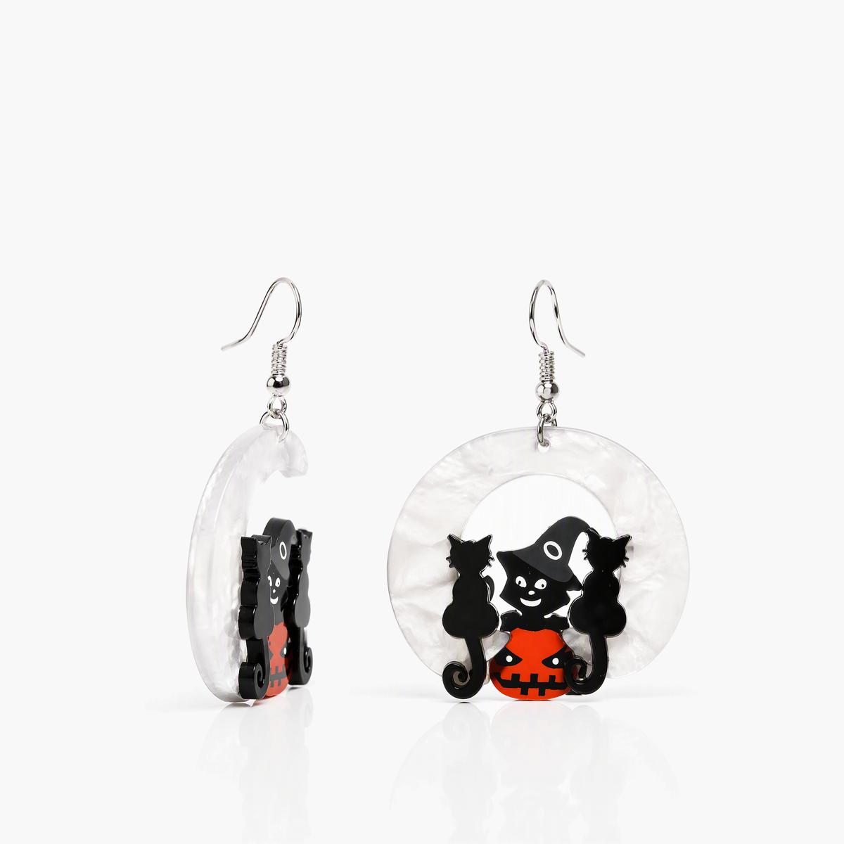 Cute Moon Bat Drop Earrings