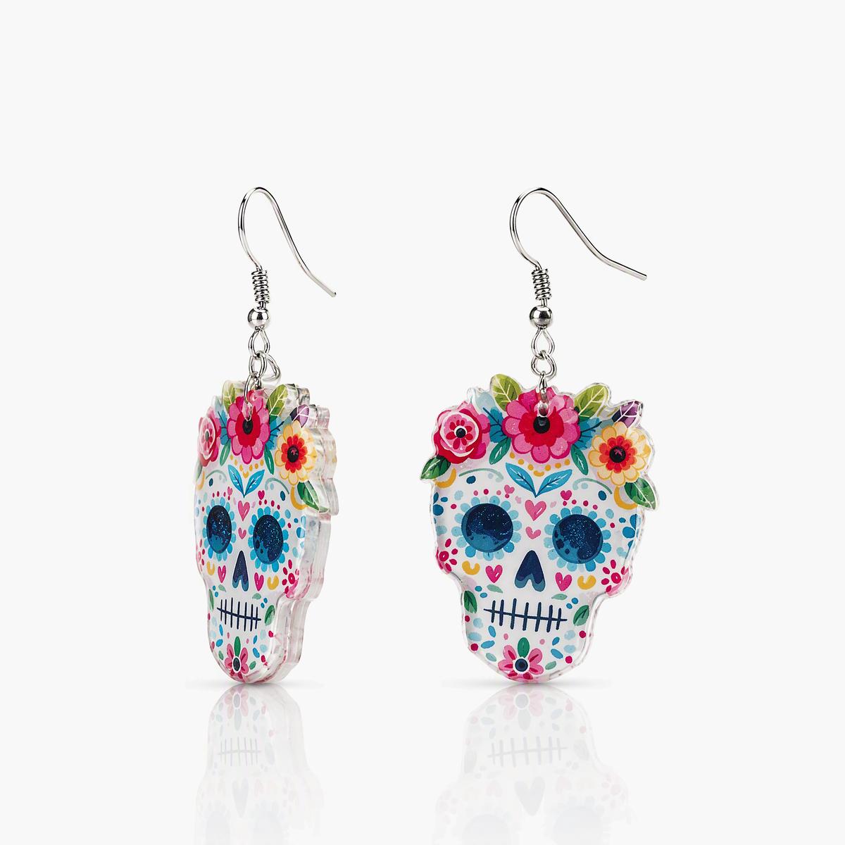 Boho Floral Skull Drop Earrings