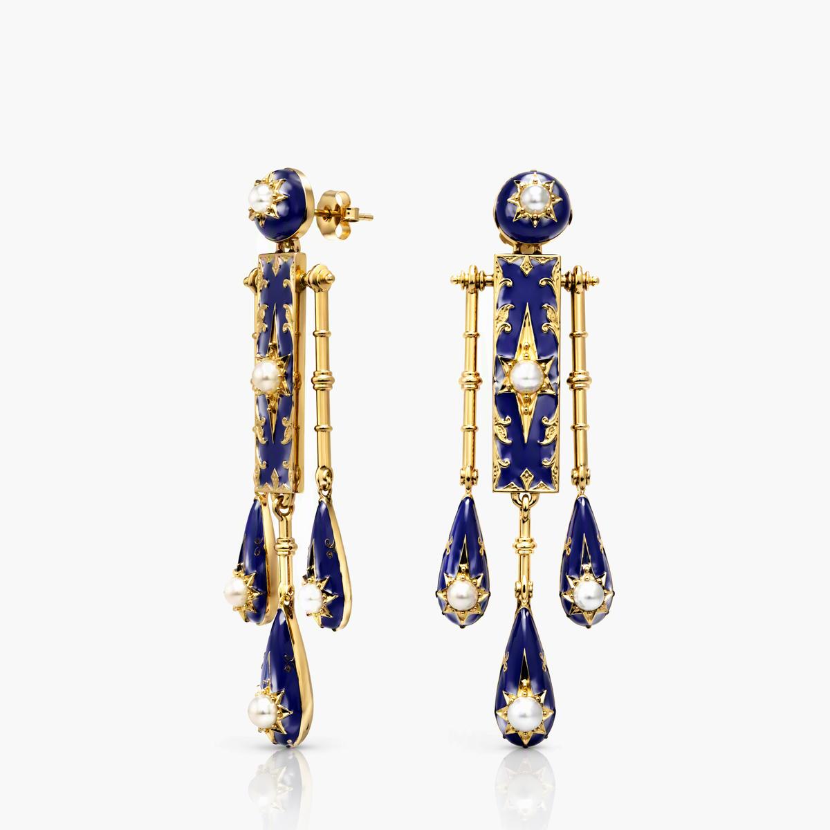 Vintage Star Bar Pearl Drop Earrings
