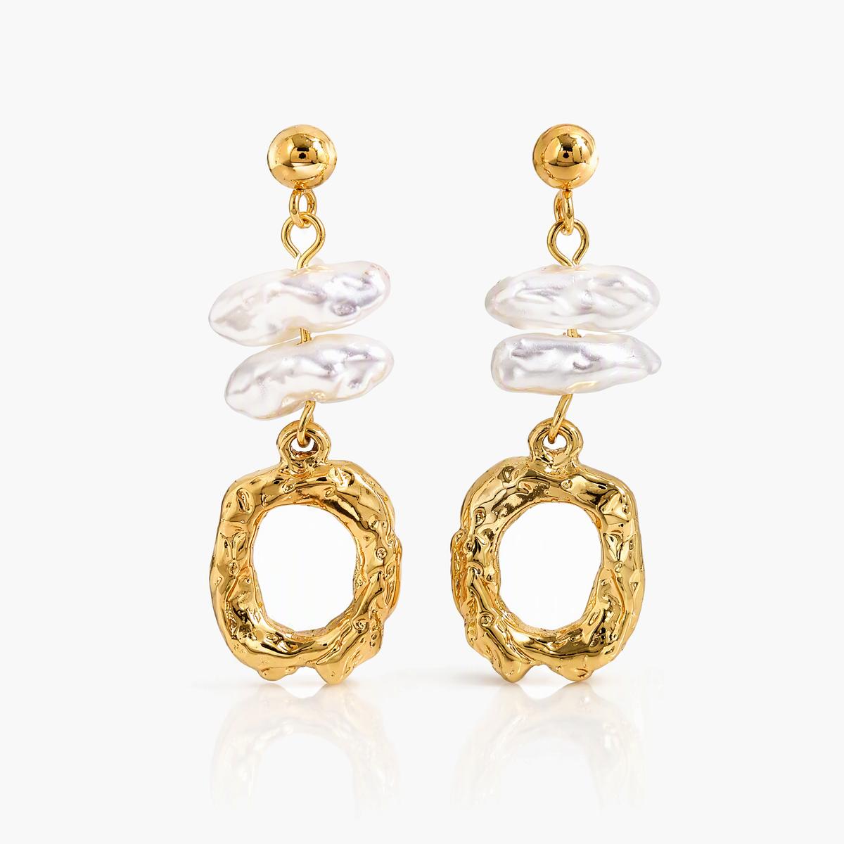 Pearl Irregular Hoop Drop Earrings