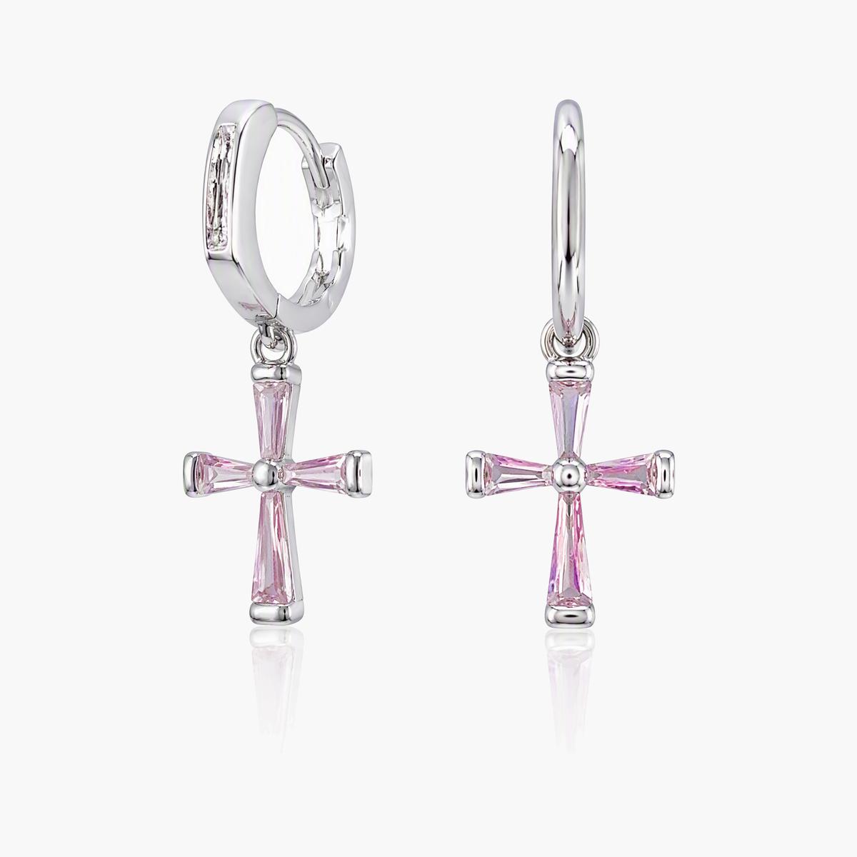 Dainty Cross Charm Hoop Earrings