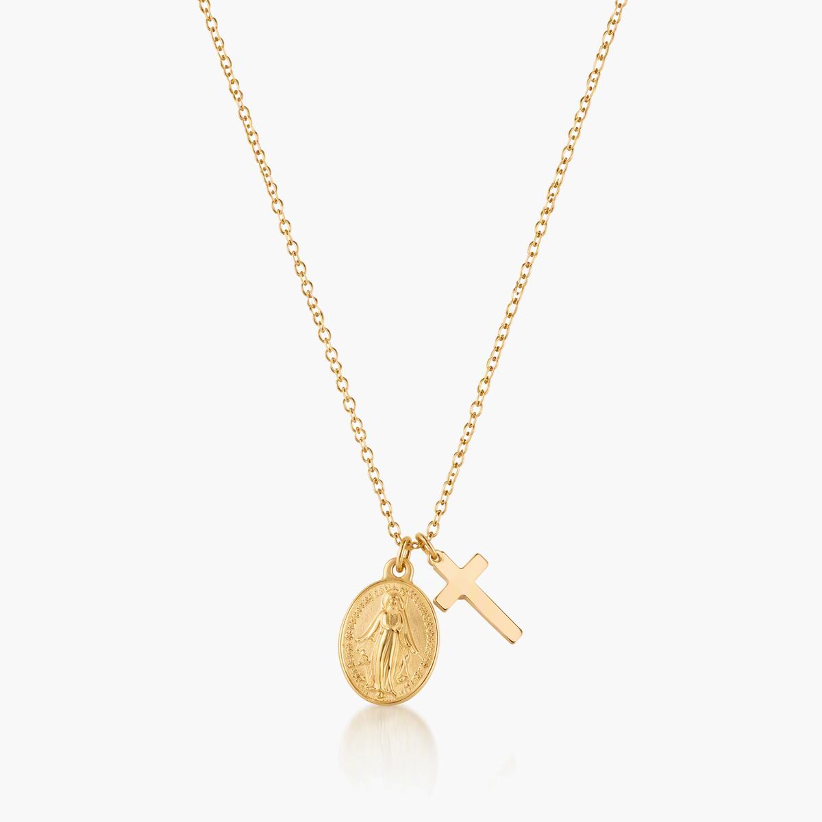 Dainty Coin & Cross Pendant Necklace