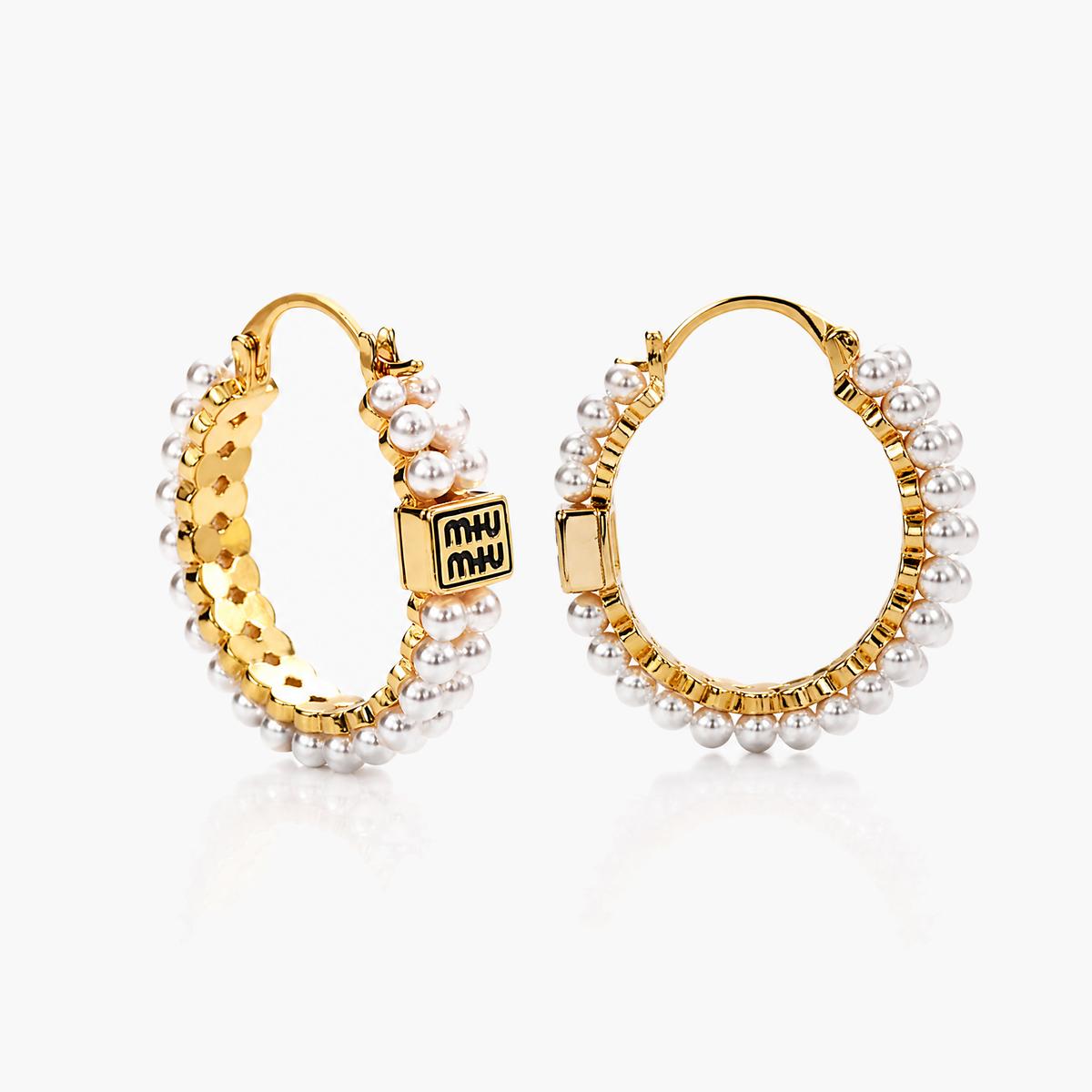 Square Charm Pearl Hoop Earrings