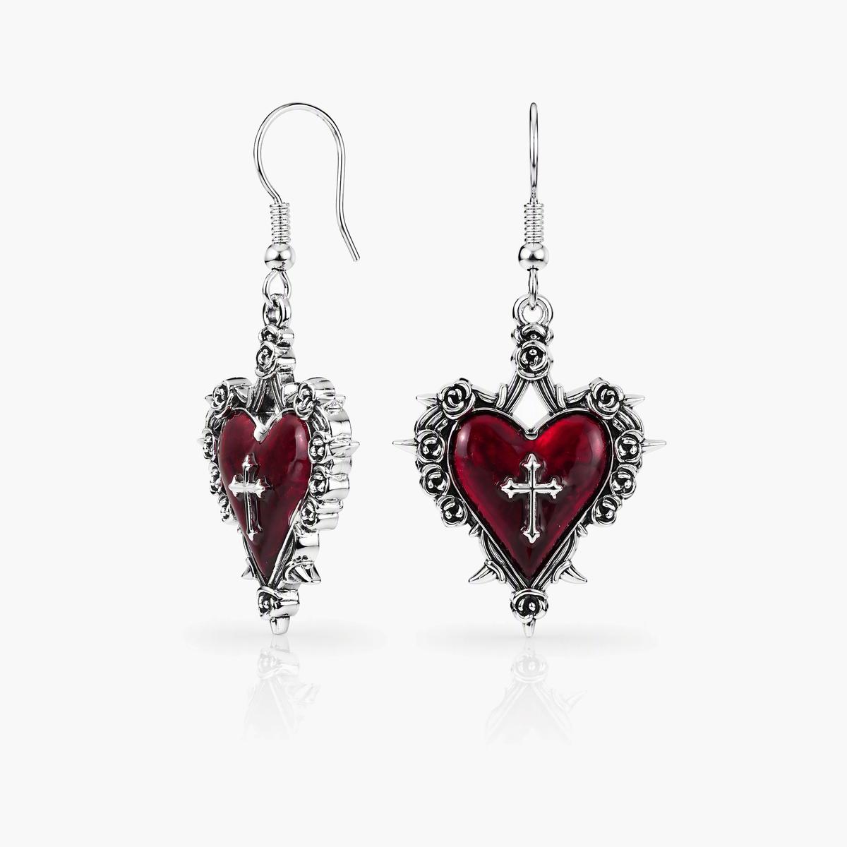 Gothic Sacred Heart Drop Earrings