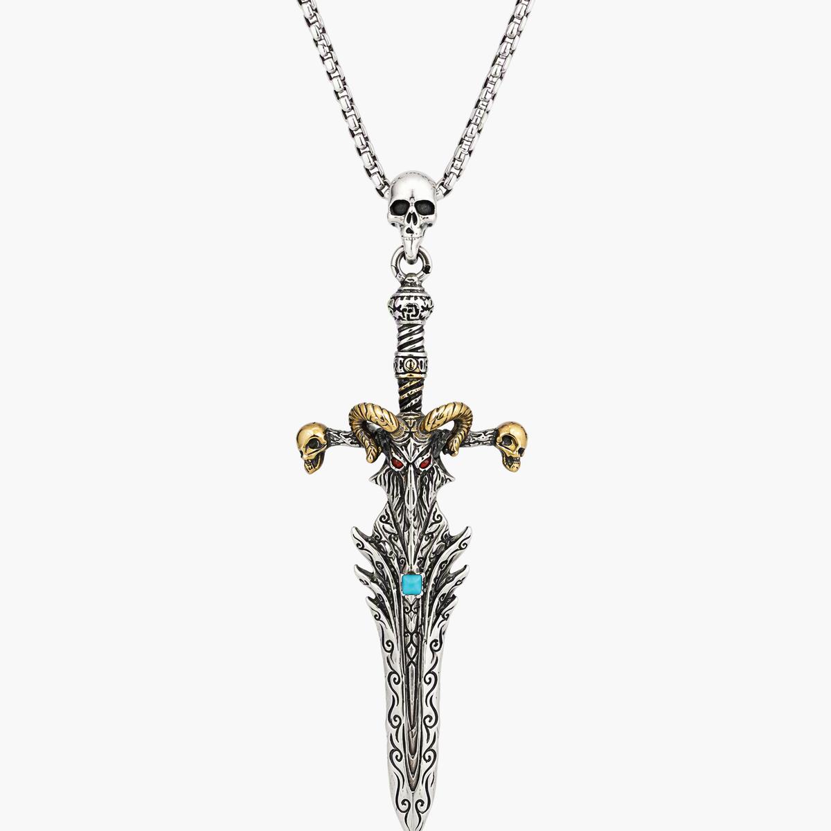 Vintage Skull Sword Pendant Necklace