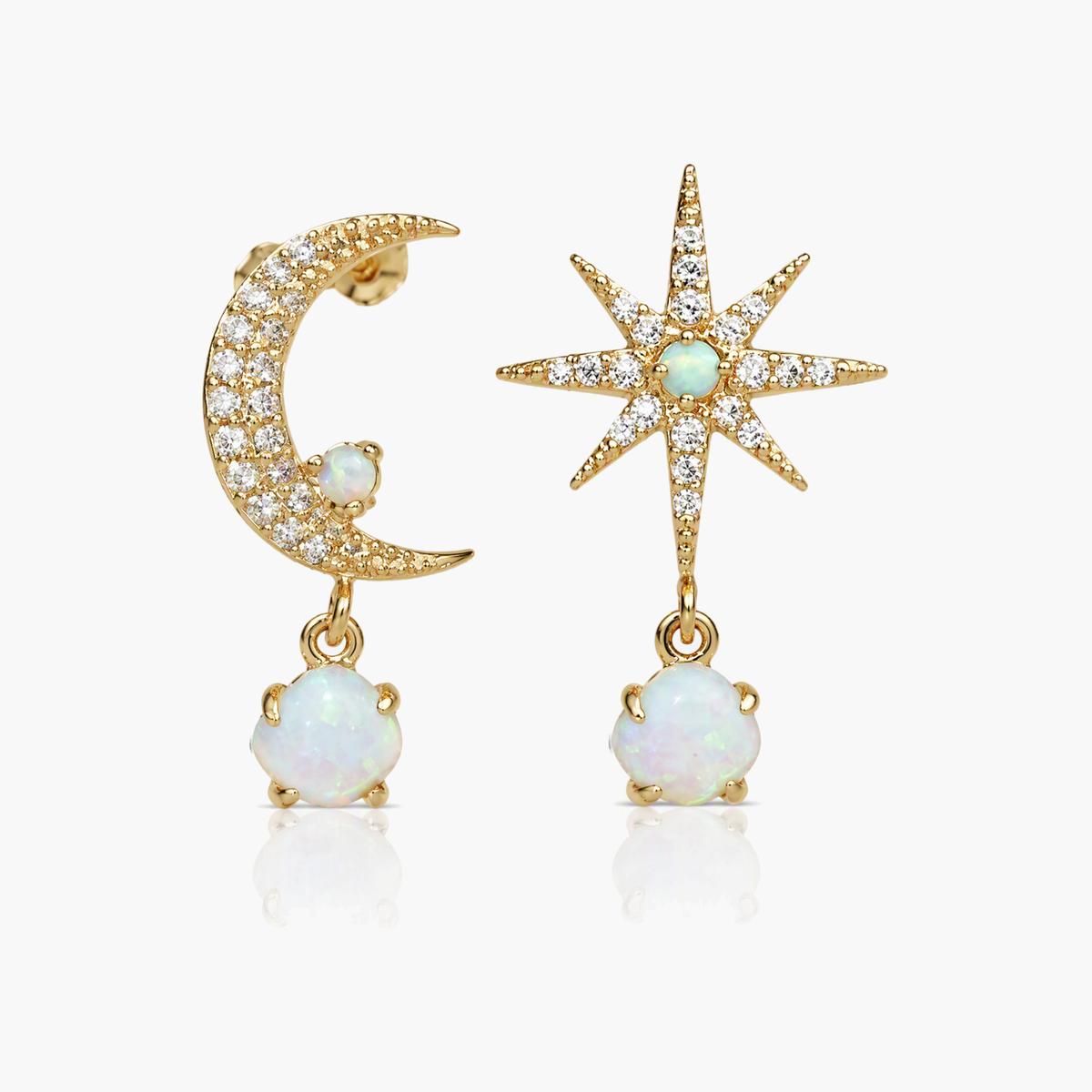 Cute Moon Star Opal Drop Earrings