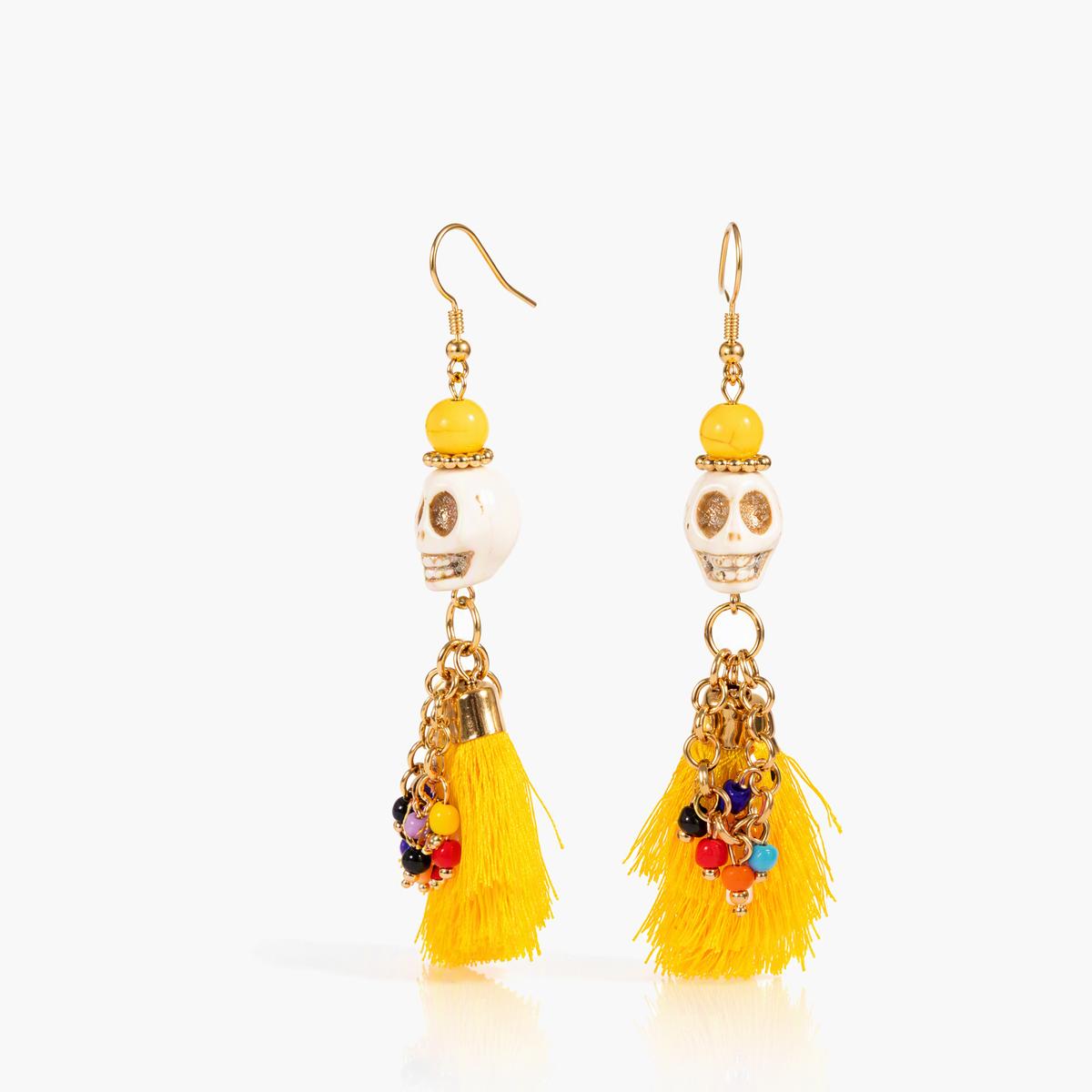 Boho Skull Tassel Drop Earrings