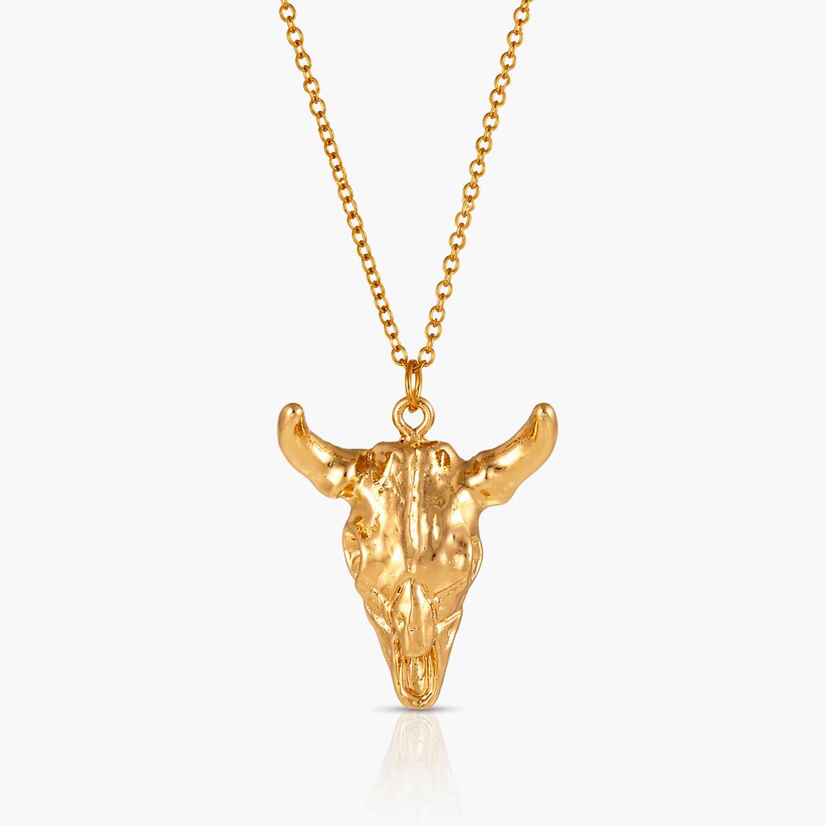 Boho Bull Skull Pendant Necklace