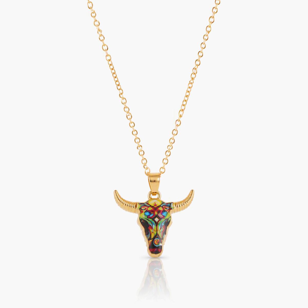 Boho Bull Head Pendant Necklace