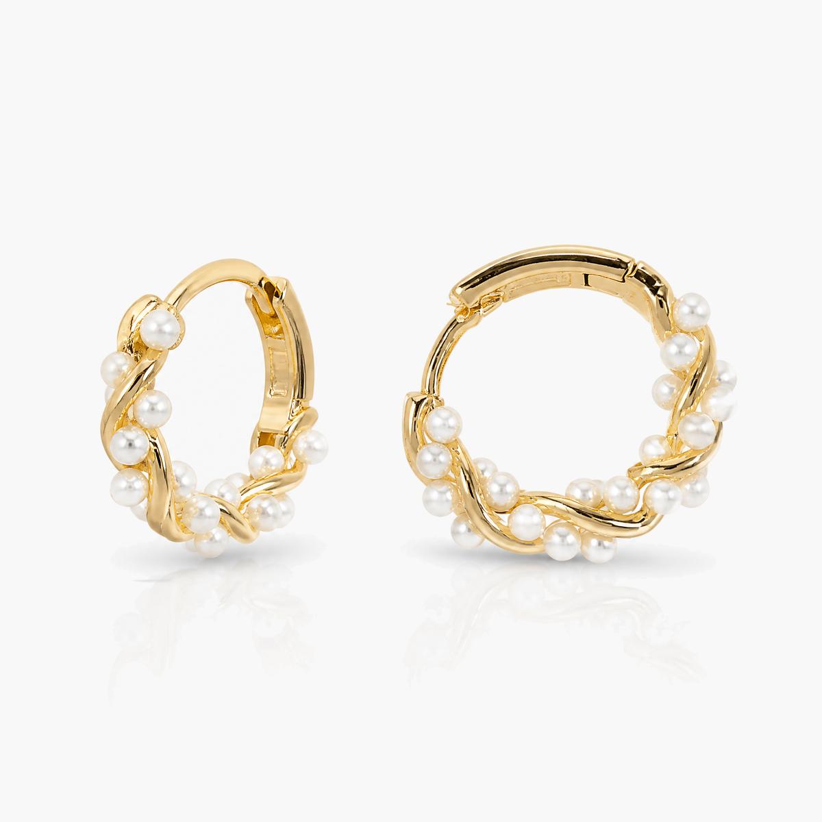Leaf Branch Pearl Huggie Earrings