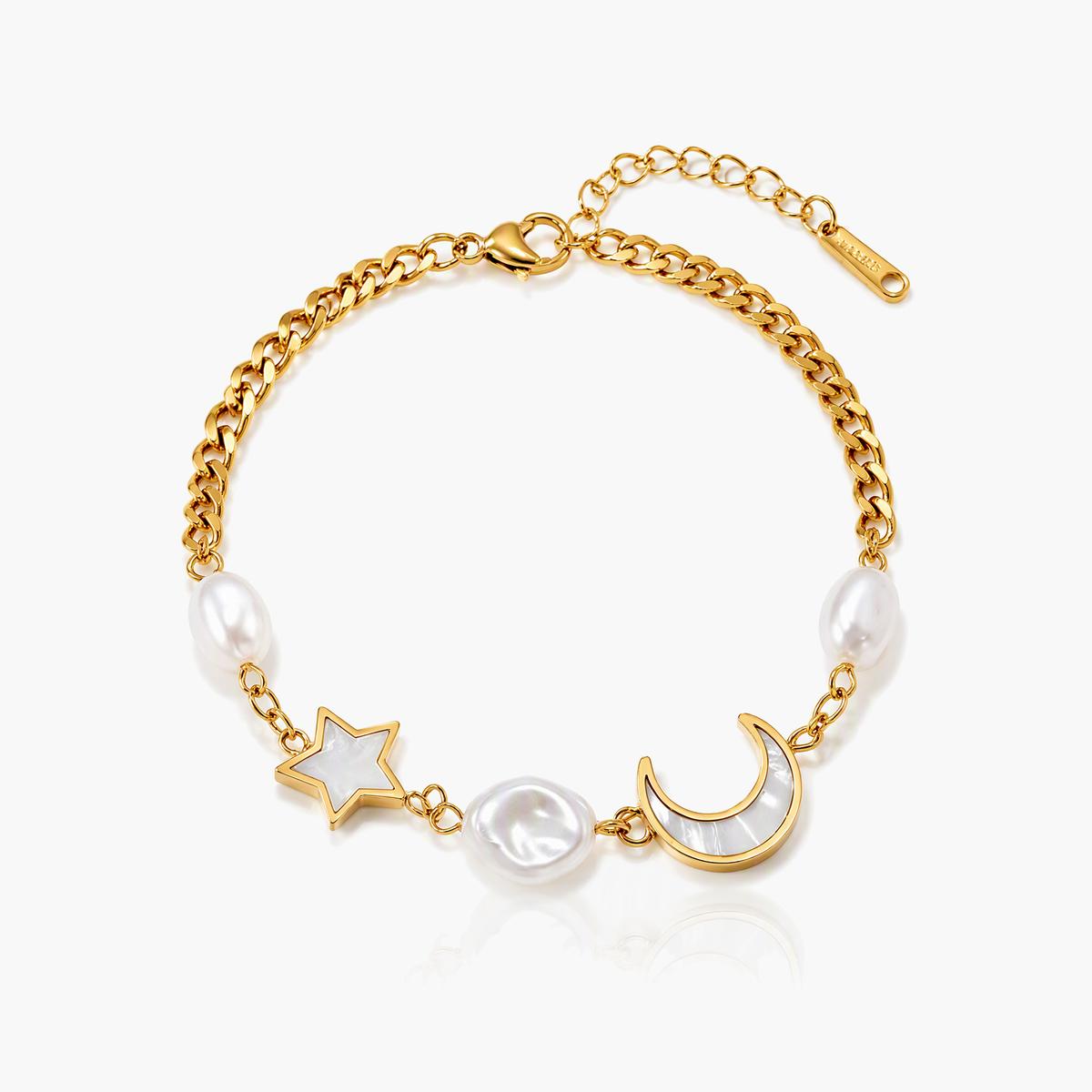 Dainty Moon Star Pearl Bracelet