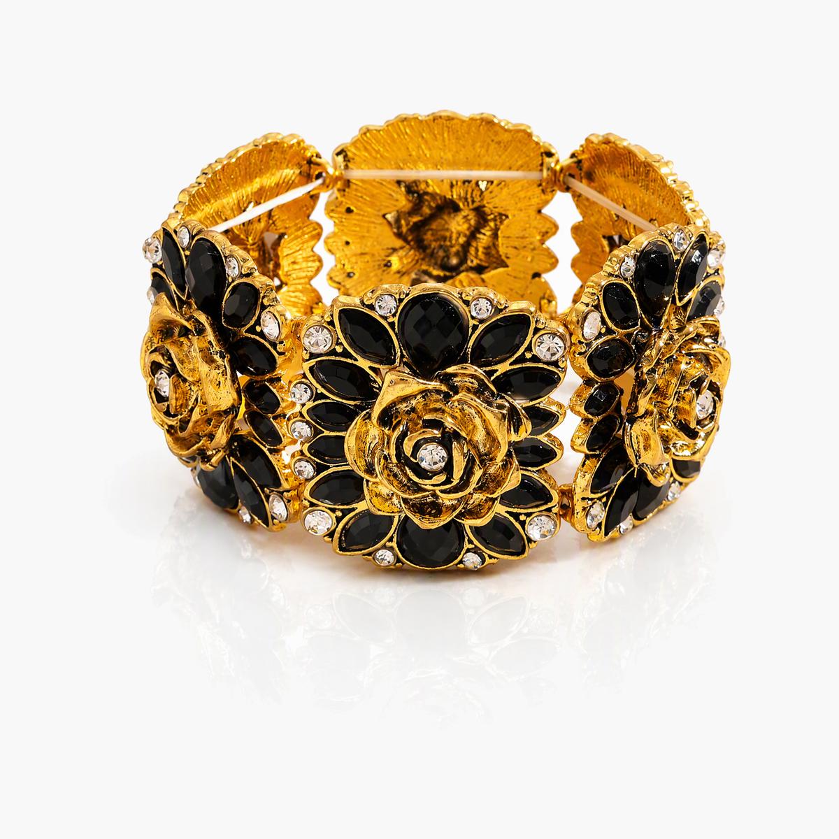 Floral Rhinestone Cuff Bracelet