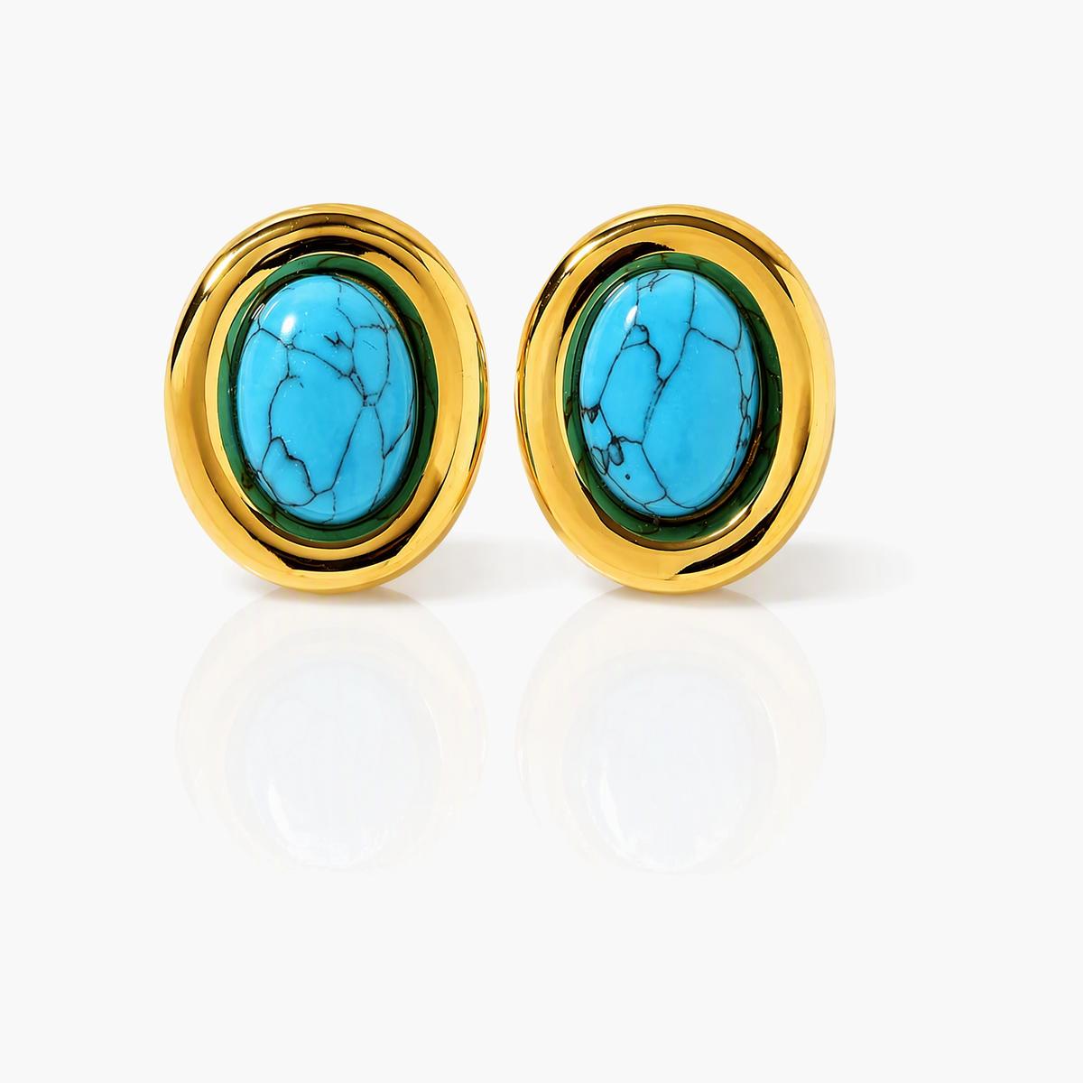 Vintage Oval Stone Stud Earrings