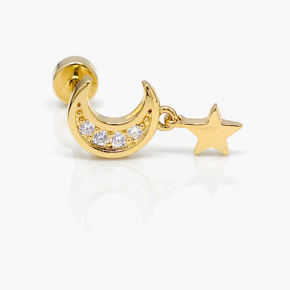 Star and Moon Charm Stud Earrings