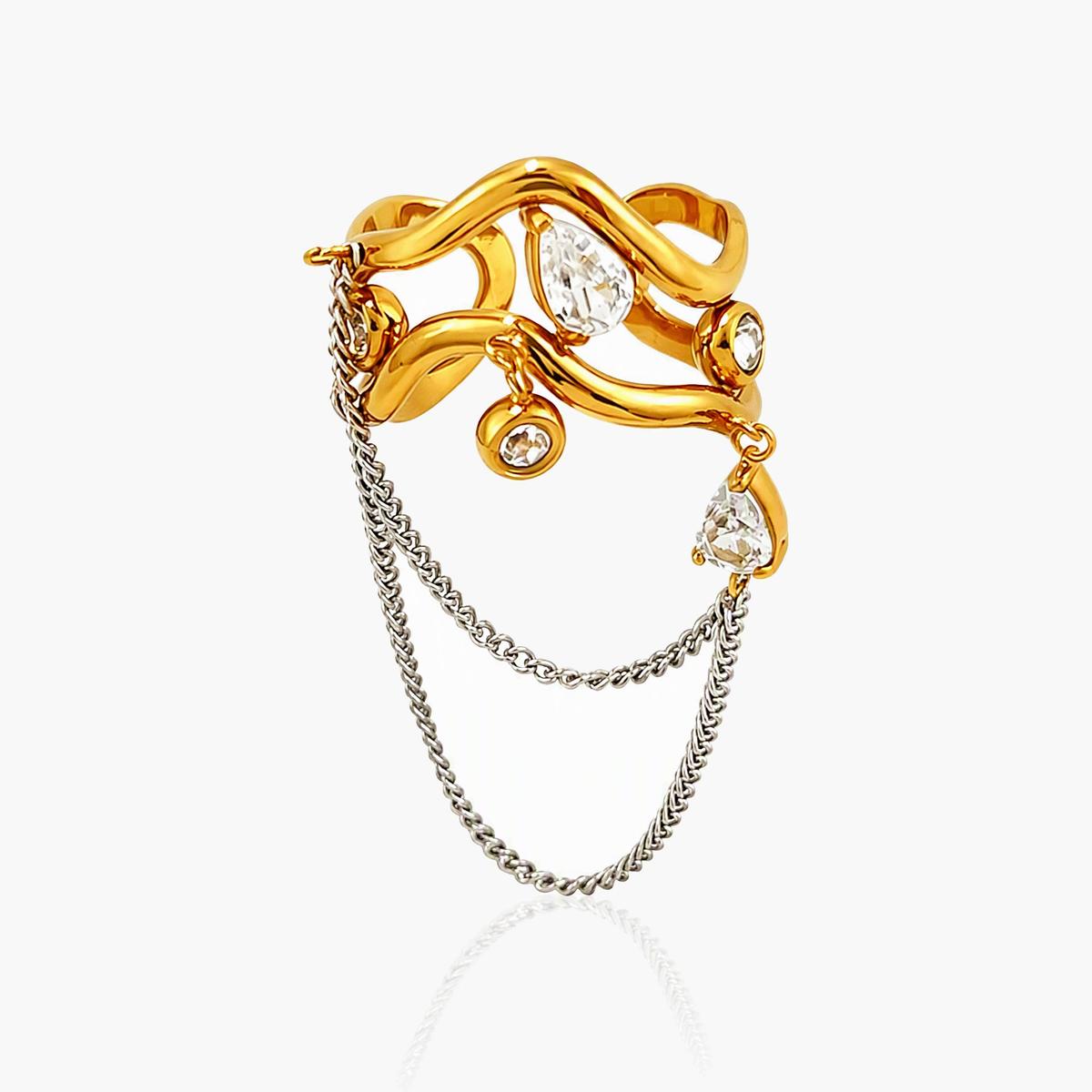 Trendy Wavy Band With Bell Charm Ring