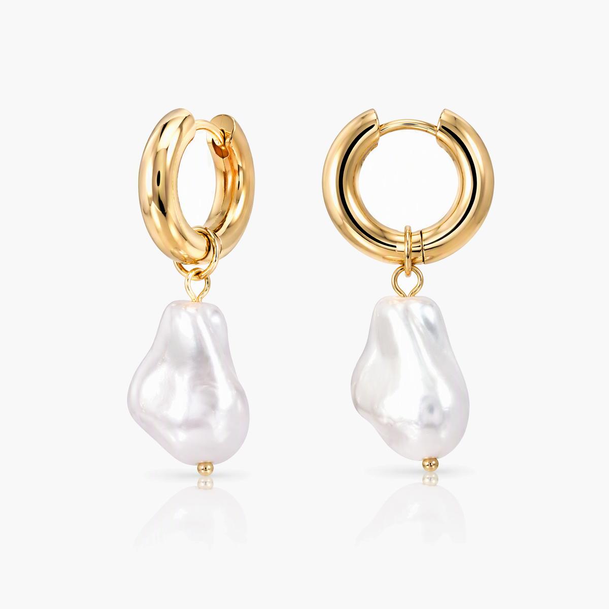 Baroque Pearl Drop Huggie Earrings