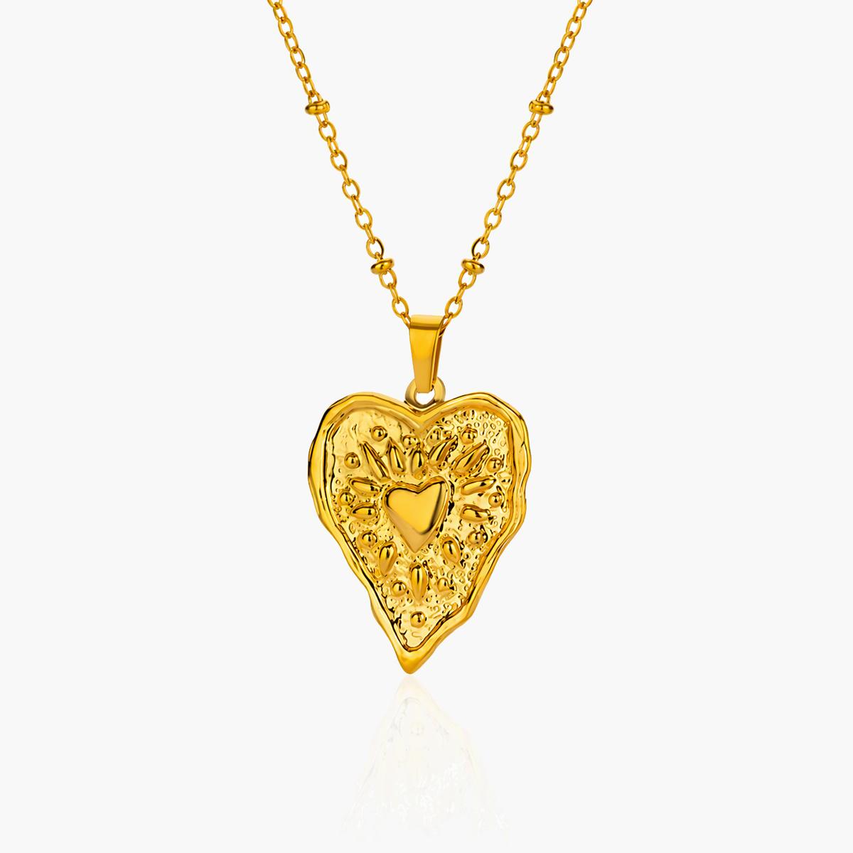 Textured Heart Pendant Necklace
