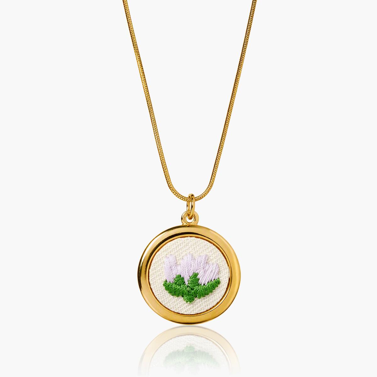 Embroidered Flower Pendant Necklace
