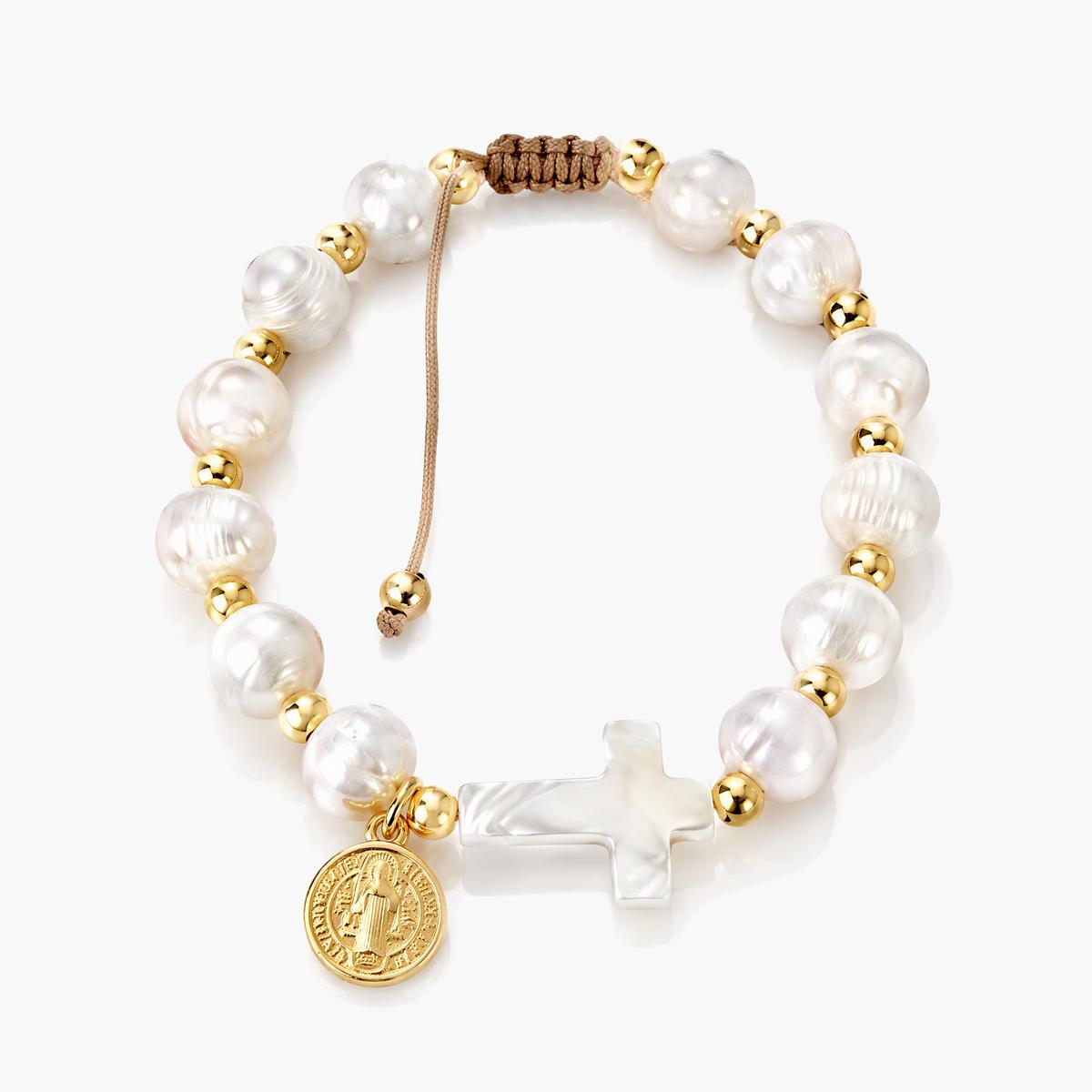 Elegant Pearl Cross Charm Bracelet