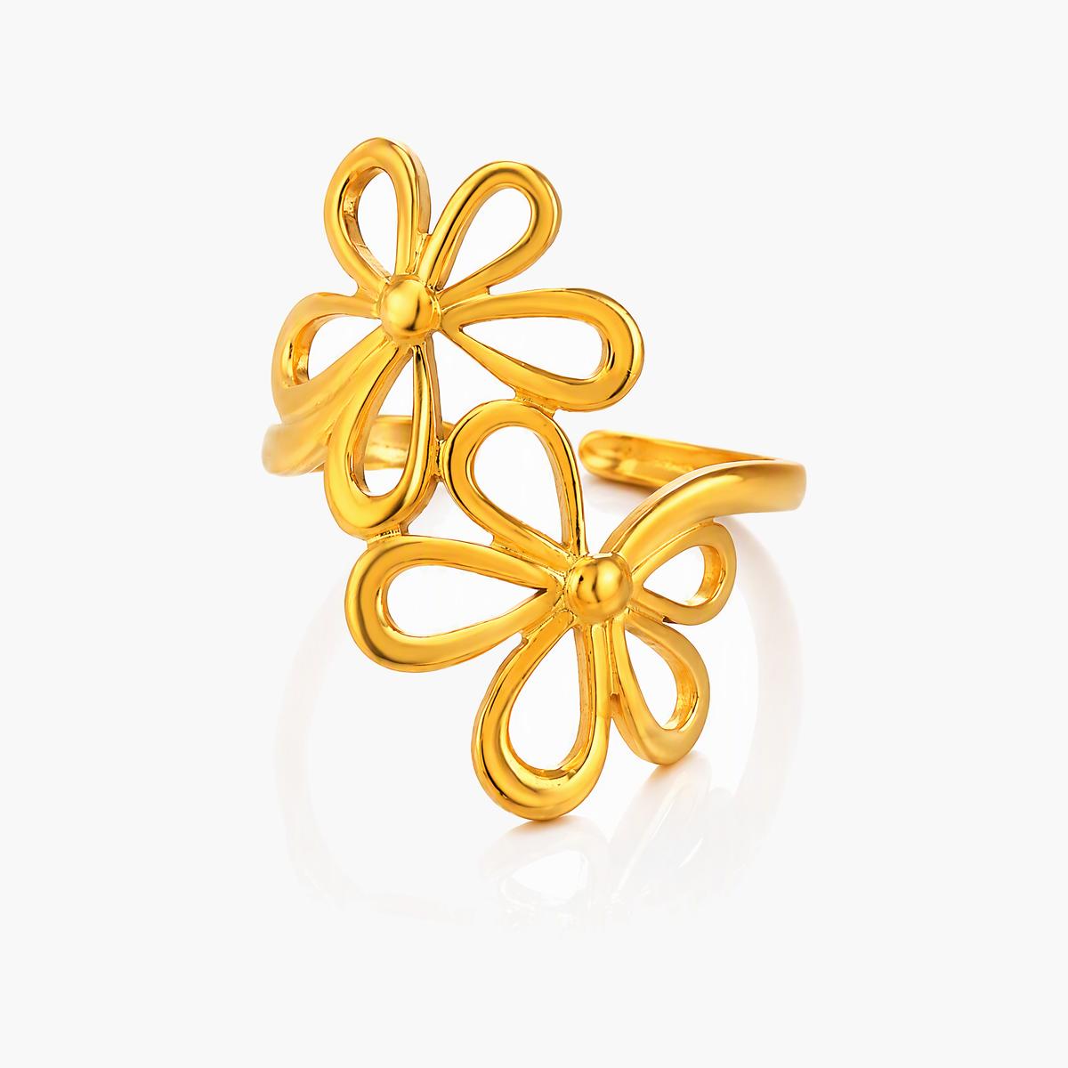 Dainty Double Flower Open Cuff Ring