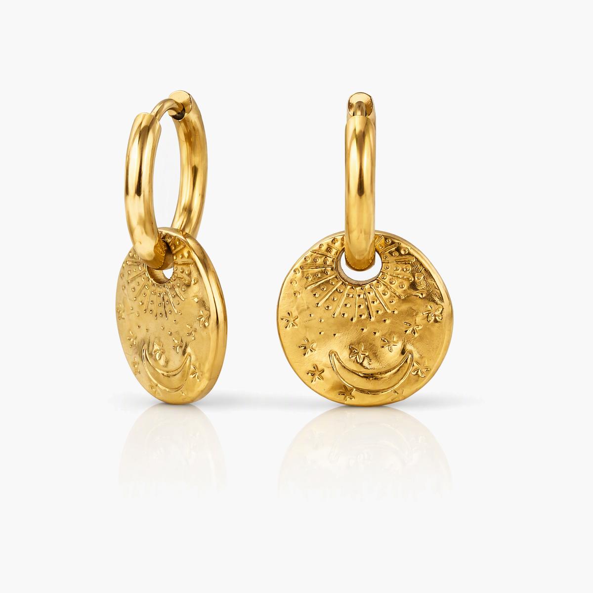 Sun Moon Coin Hoop Earrings