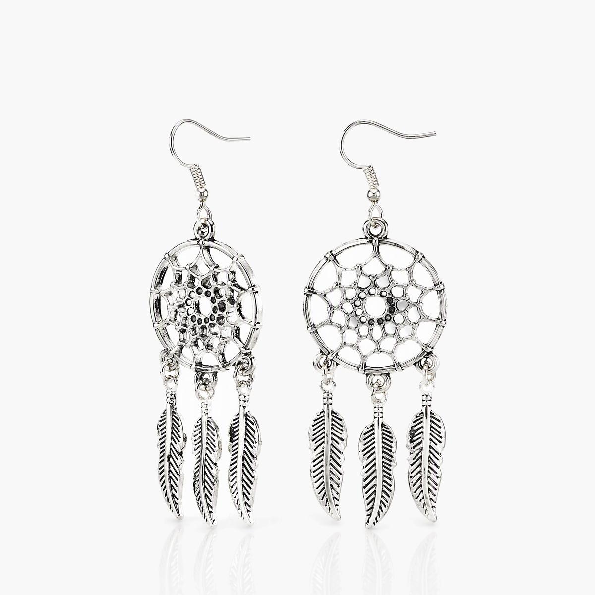 Boho Dreamcatcher Feather Drop Earrings