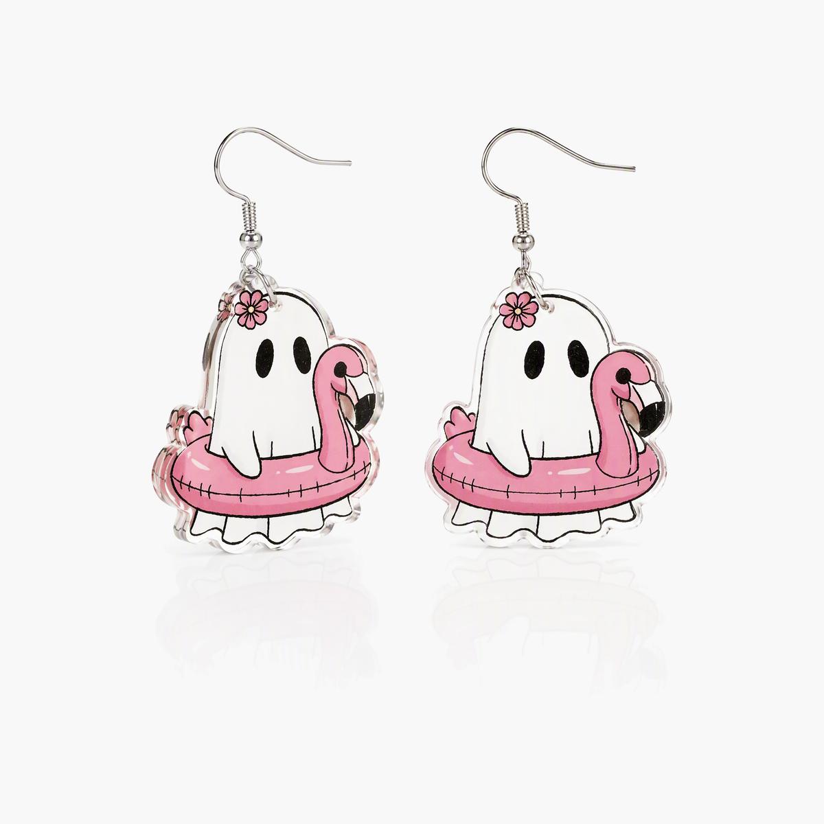 Cute Ghost Flamingo Drop Earrings