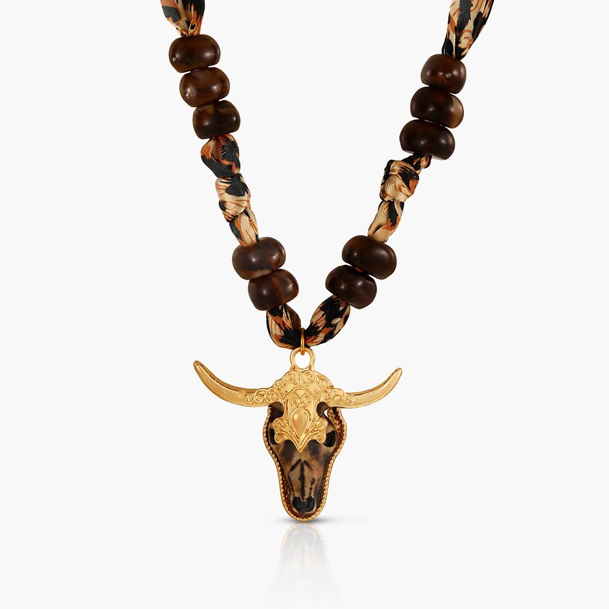 Boho Bull Skull Pendant Necklace