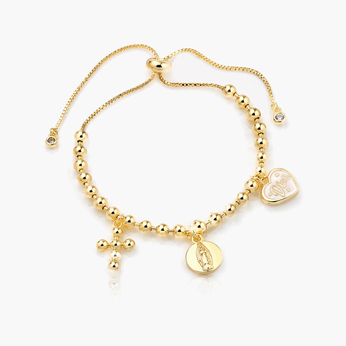 Dainty Beaded Cross Charm Bracelet