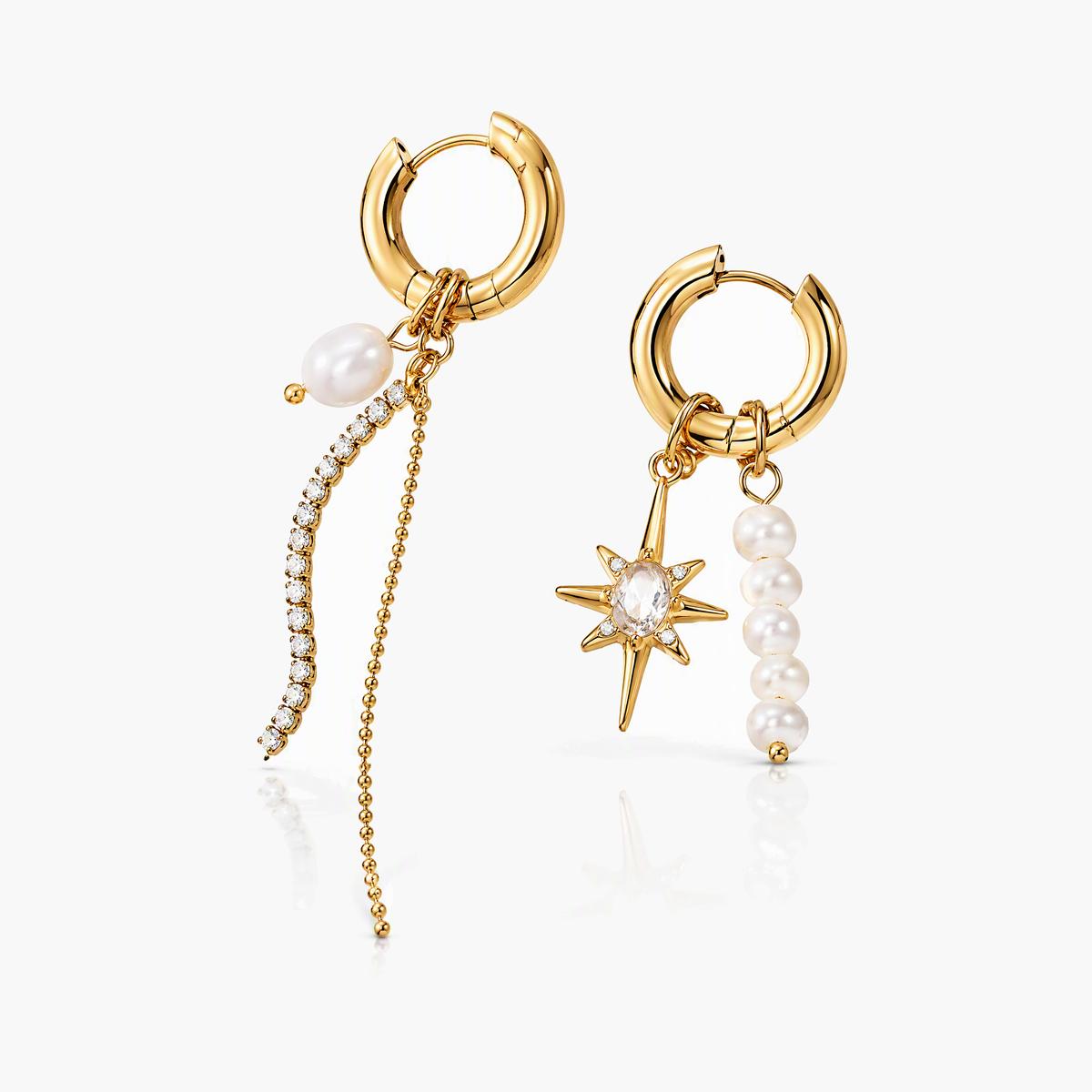 Asymmetric Star & Pearl Drop Earrings