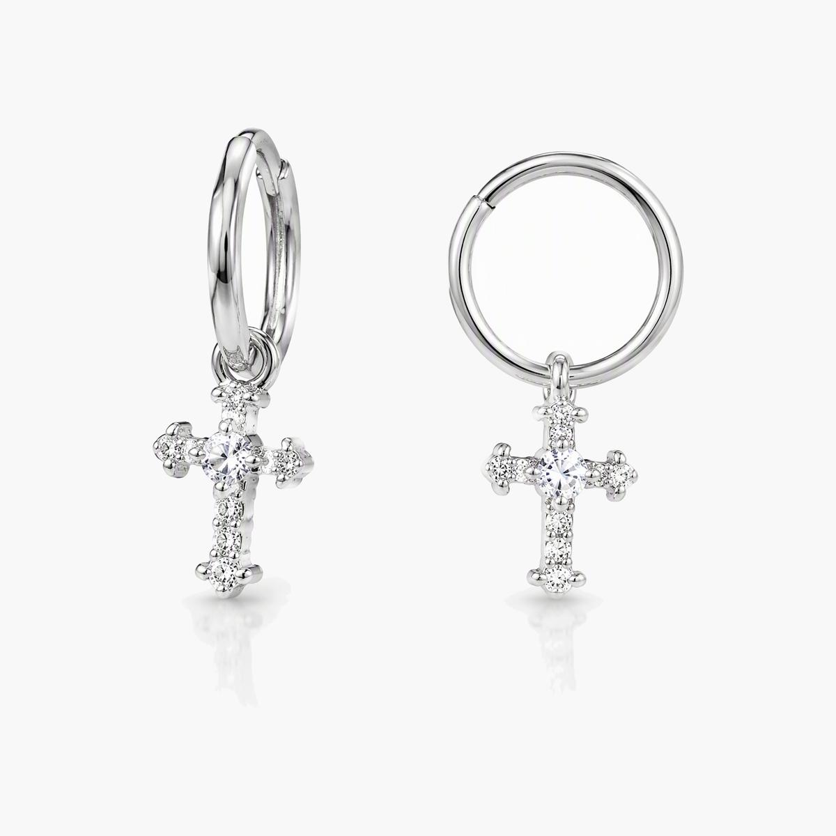 Dainty Cross Charm Hoop Earrings