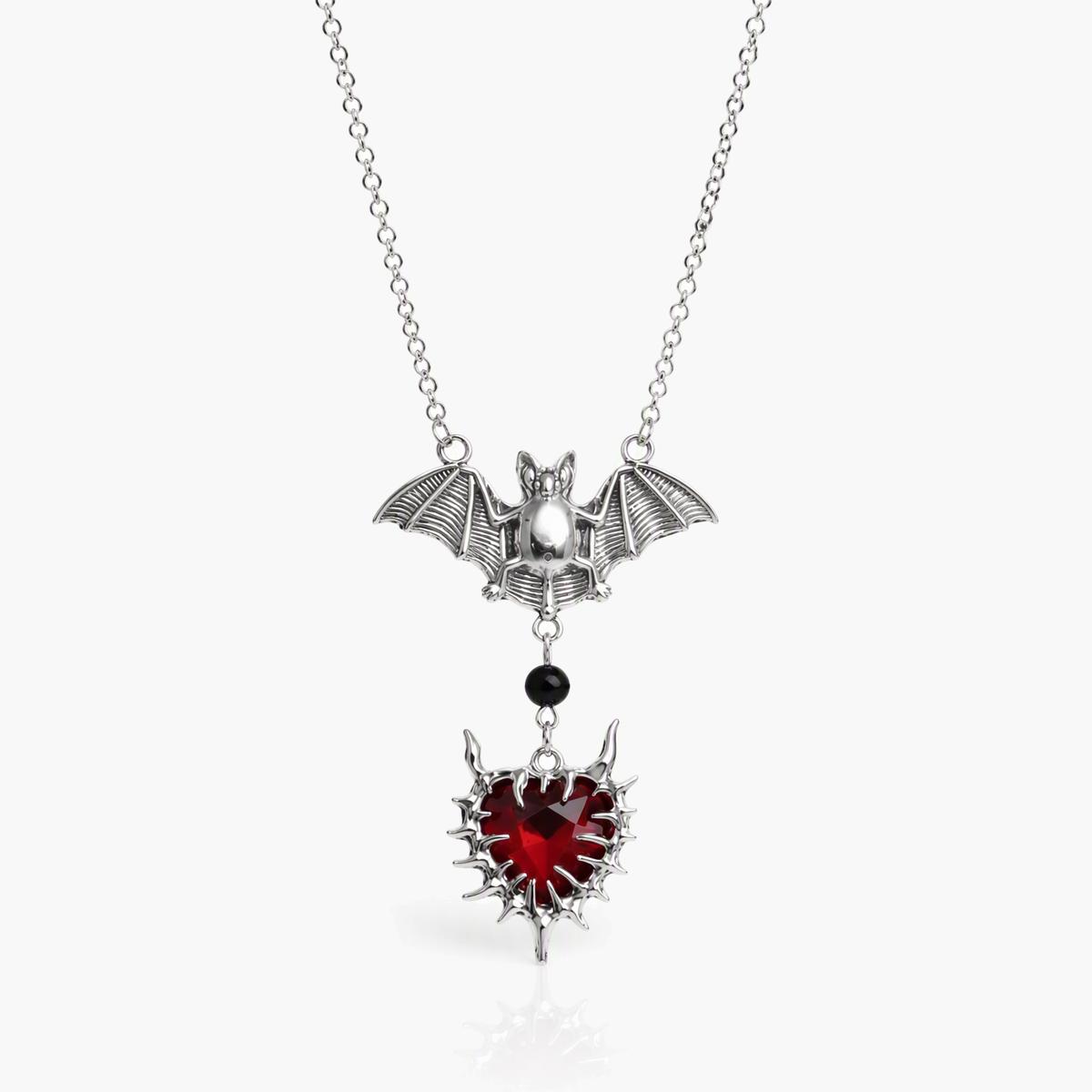 Gothic Bat Spiked Heart Necklace