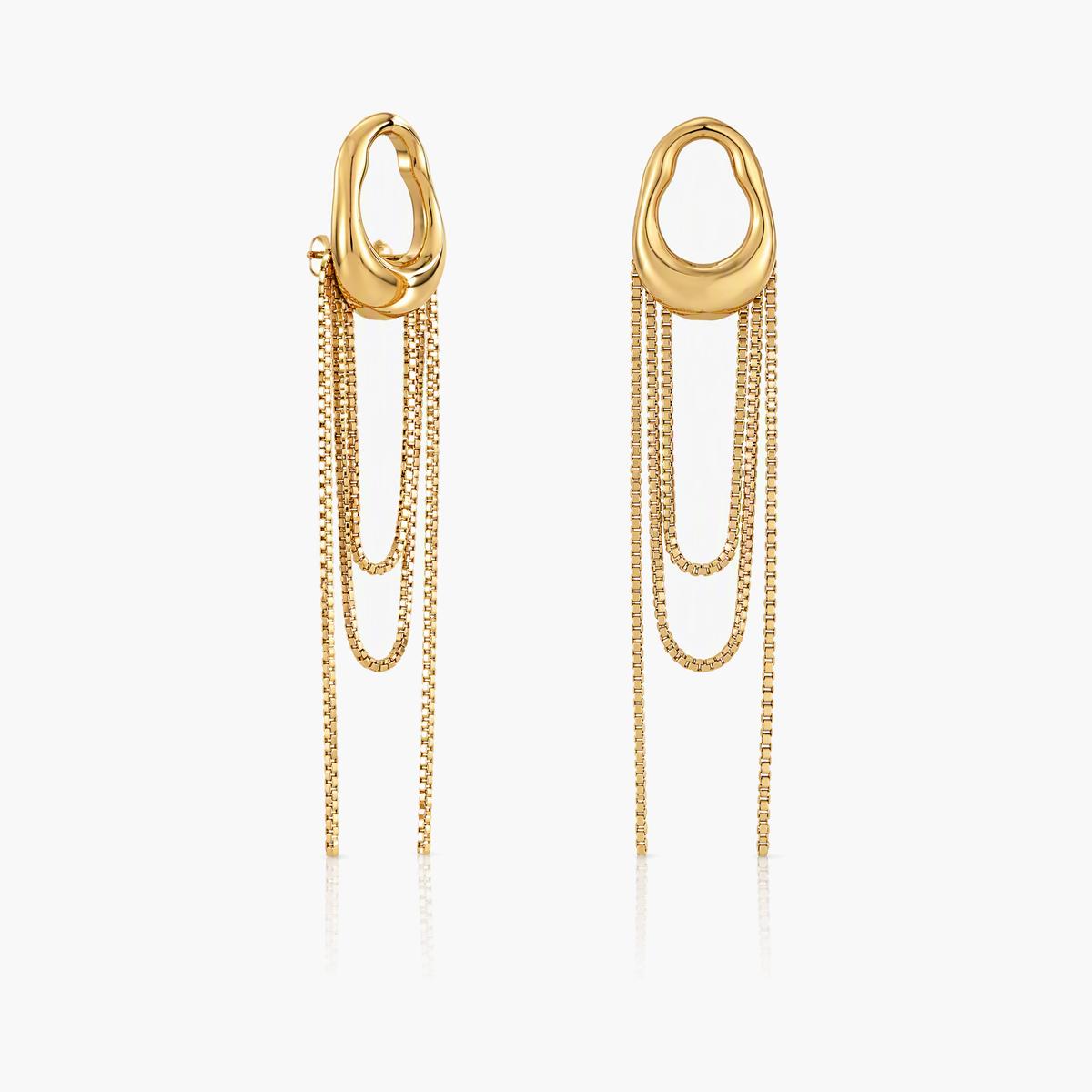Trendy Organic Loop Chain Tassel Earrings