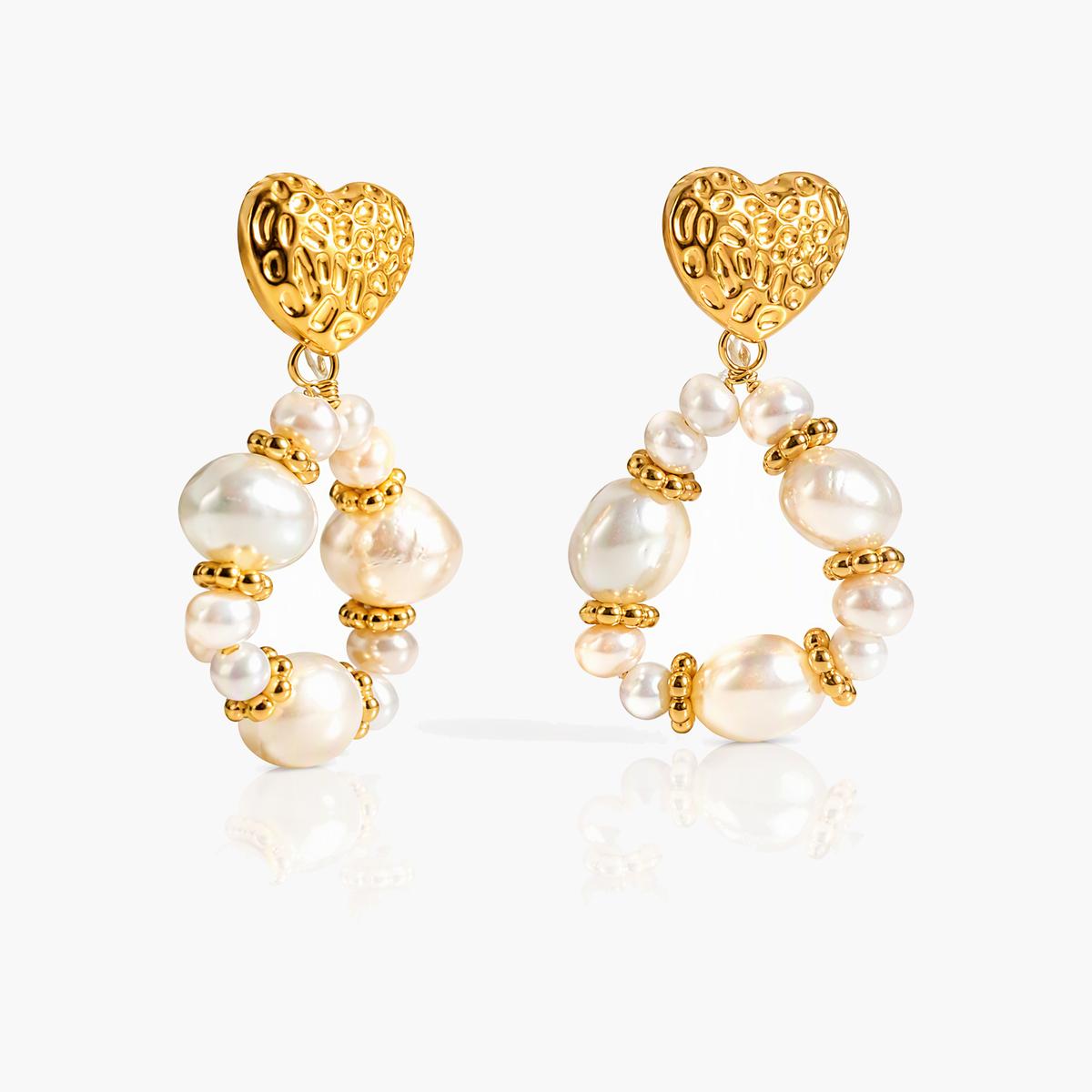 Cute Heart Pearl Hoop Earrings