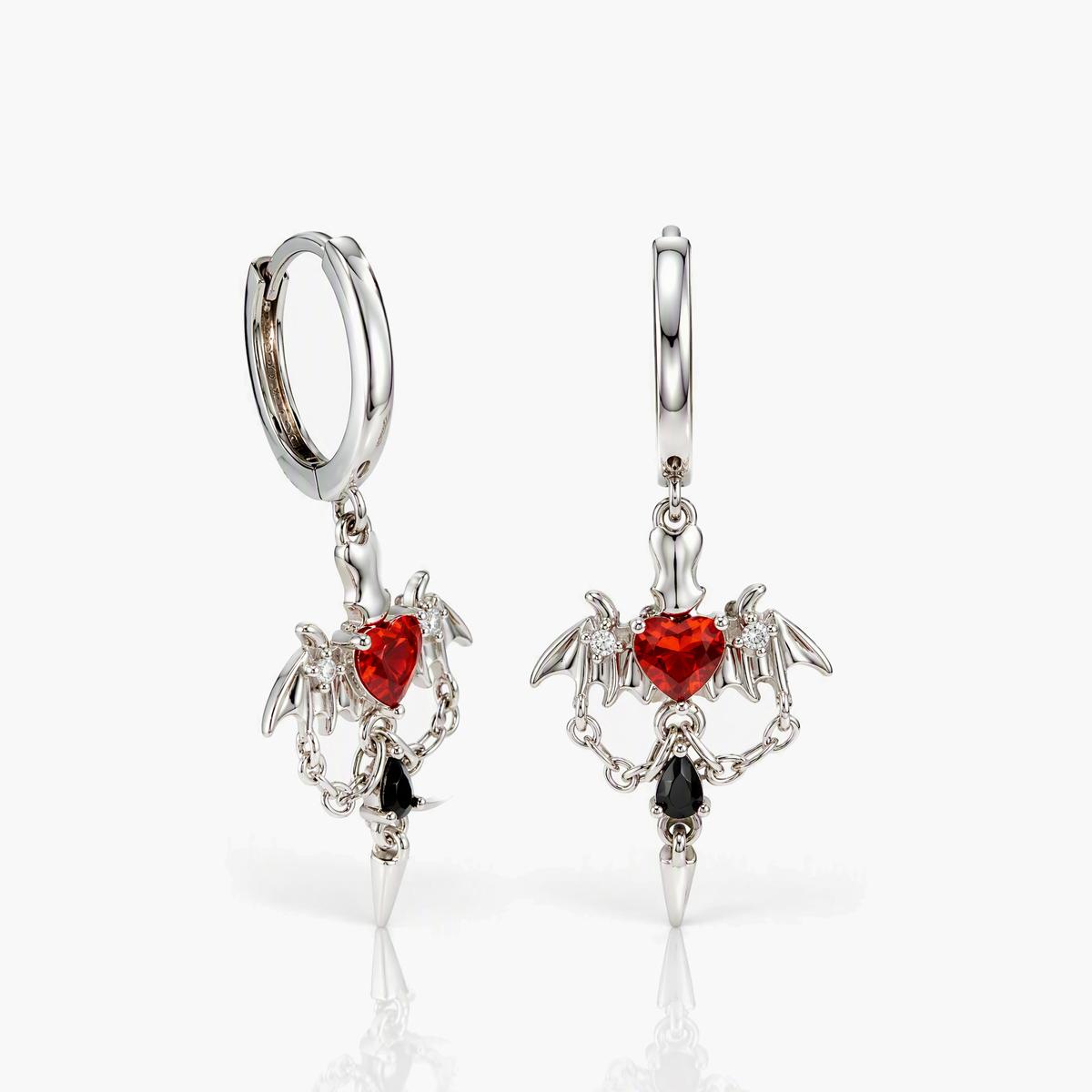 Winged Heart Charm Hoop Earrings