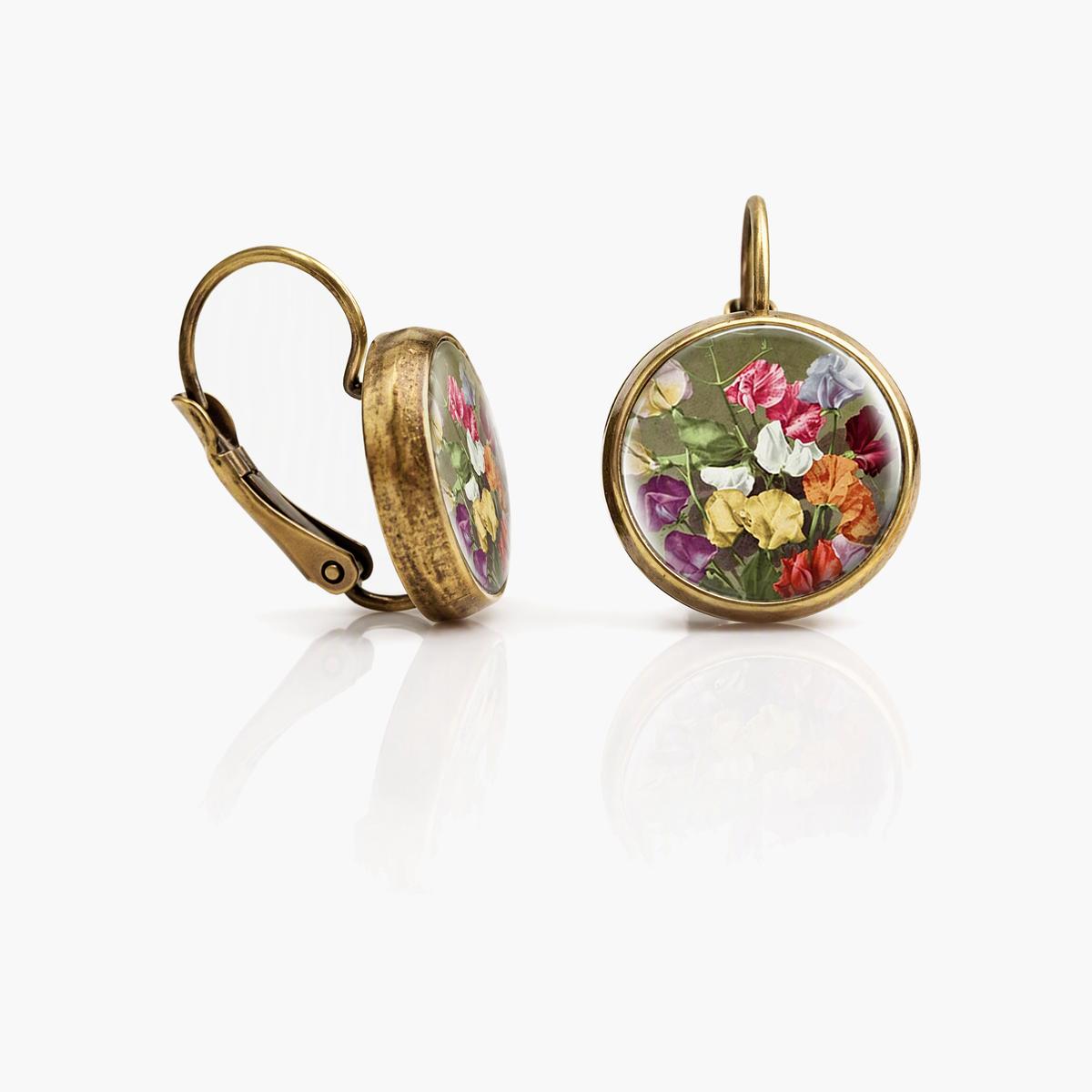 Vintage Floral Cabochon Drop Earrings