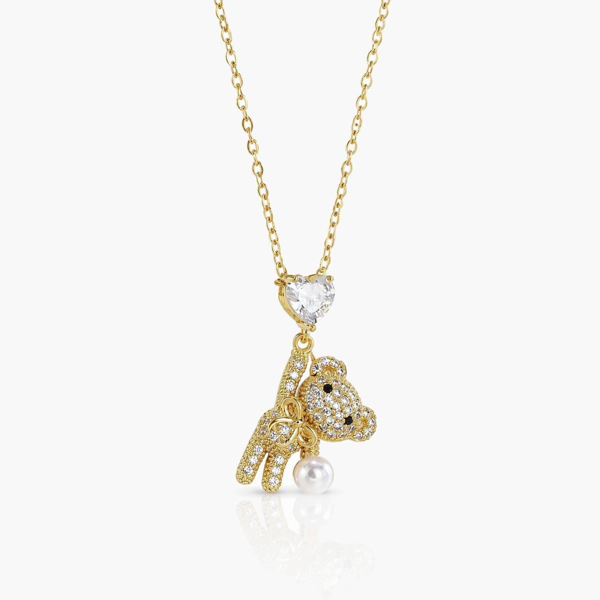 Cute Bear with Pearl Pendant Necklace