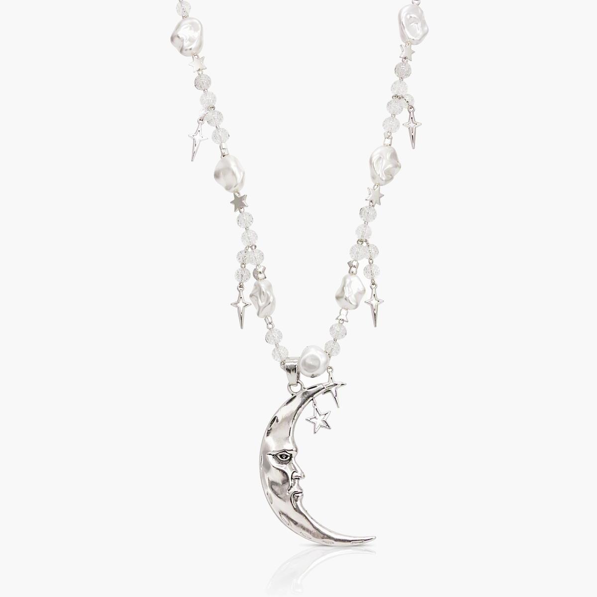 Moon Face & Star Pearl Necklace