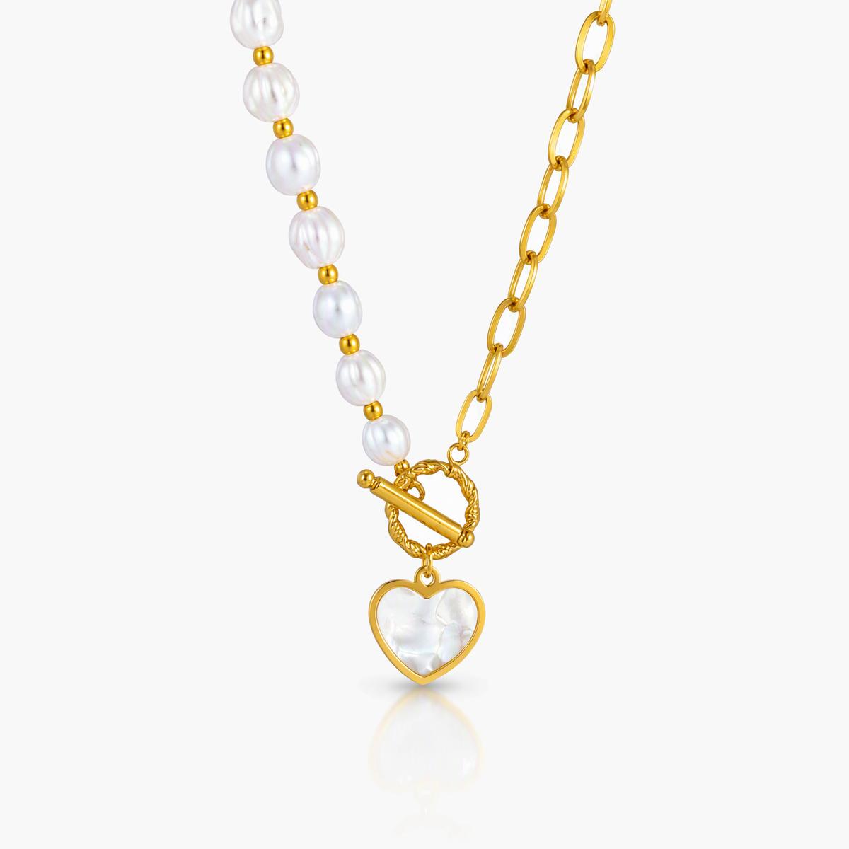Elegant Pearl Heart Necklace