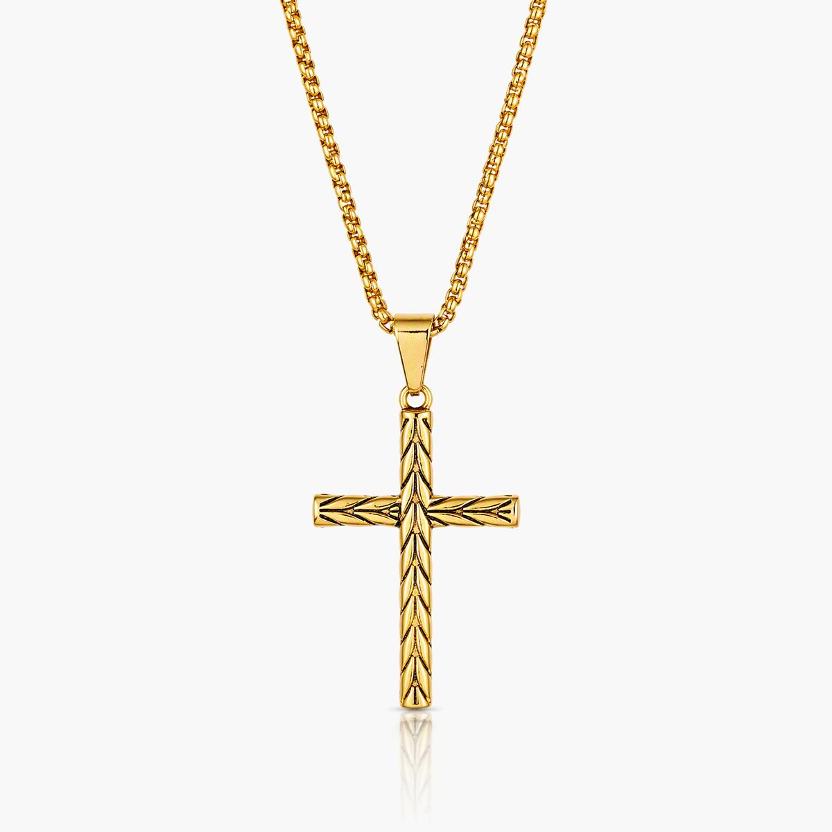 Textured Cross Pendant Necklace