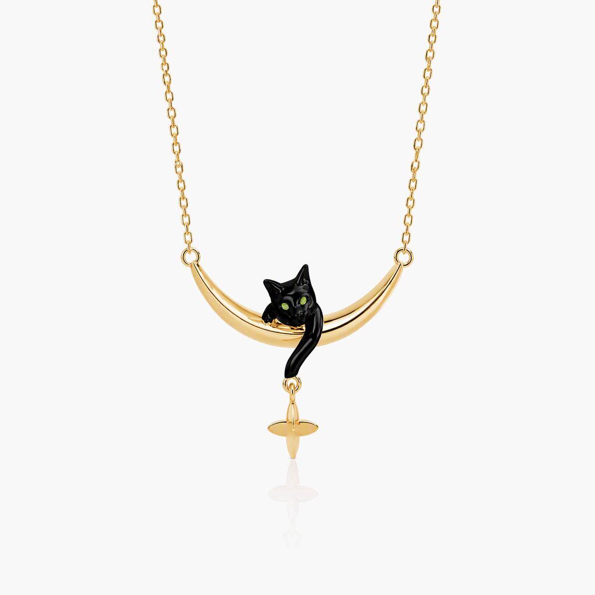 Cute Cat Moon Pendant Necklace