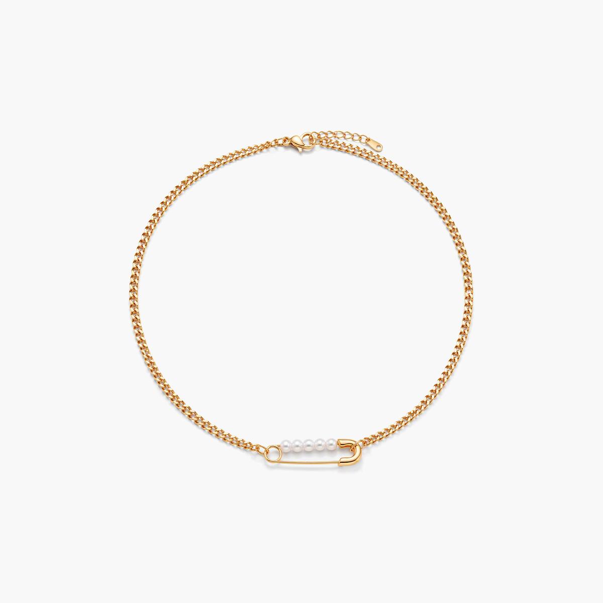 Trendy Safety Pin Pearl Necklace