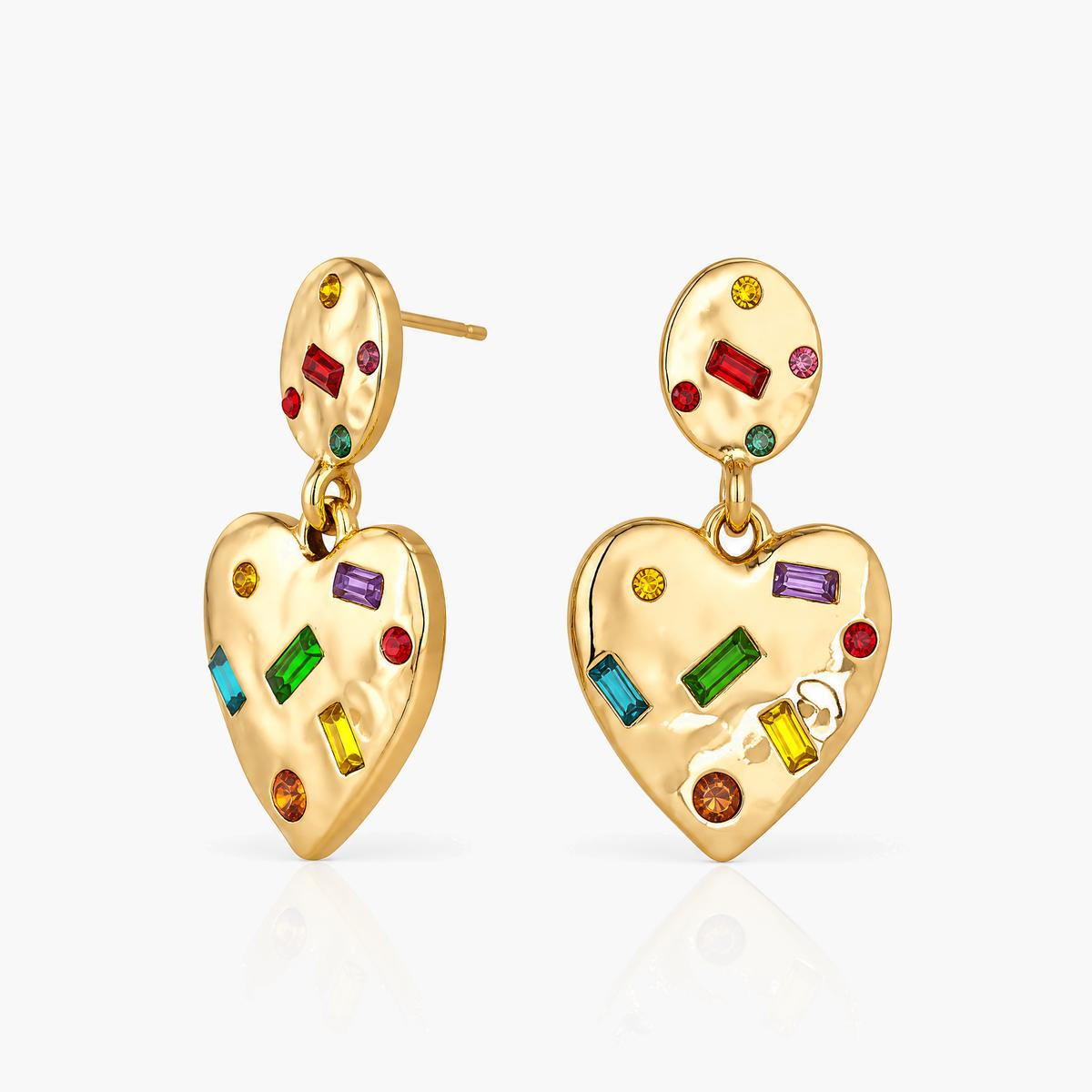 Trendy Multicolor Gem Heart Drop Earrings