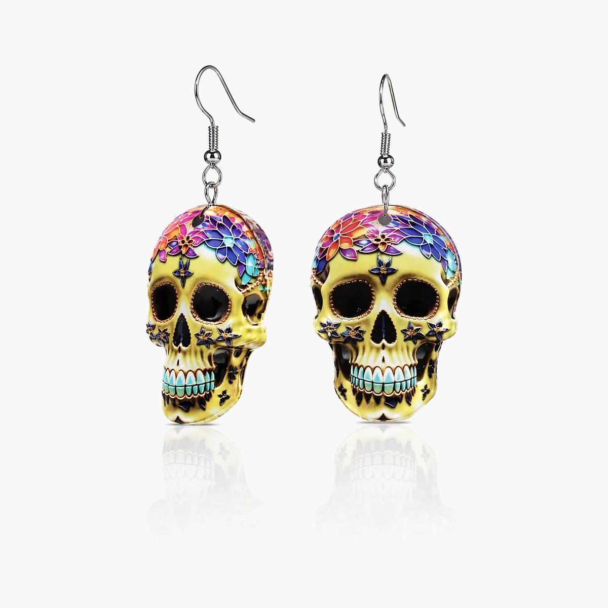 Boho Floral Skull Drop Earrings